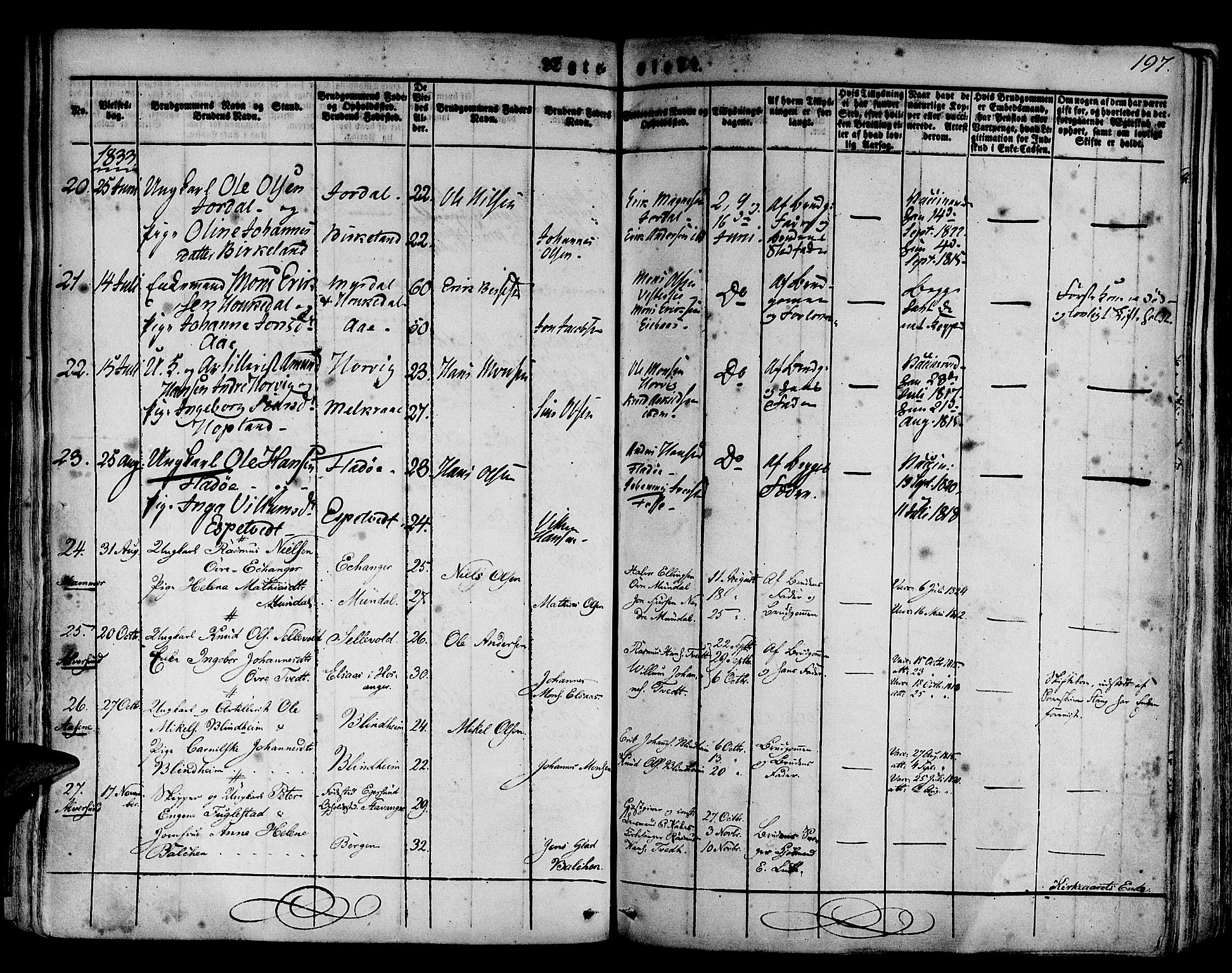 Hamre sokneprestembete, AV/SAB-A-75501/H/Ha/Haa/Haaa/L0011: Parish register (official) no. A 11, 1826-1834, p. 197