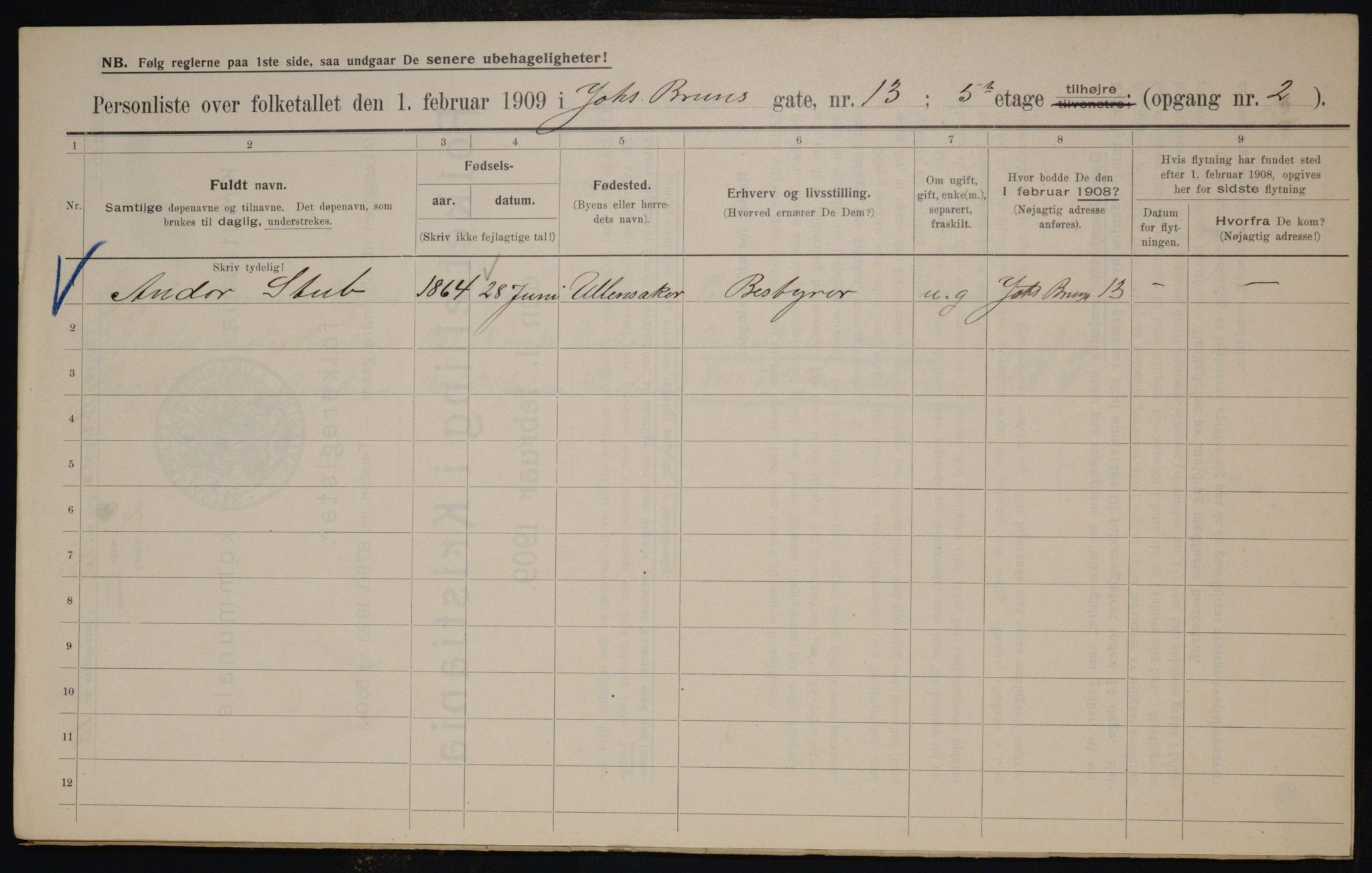 OBA, Municipal Census 1909 for Kristiania, 1909, p. 43051