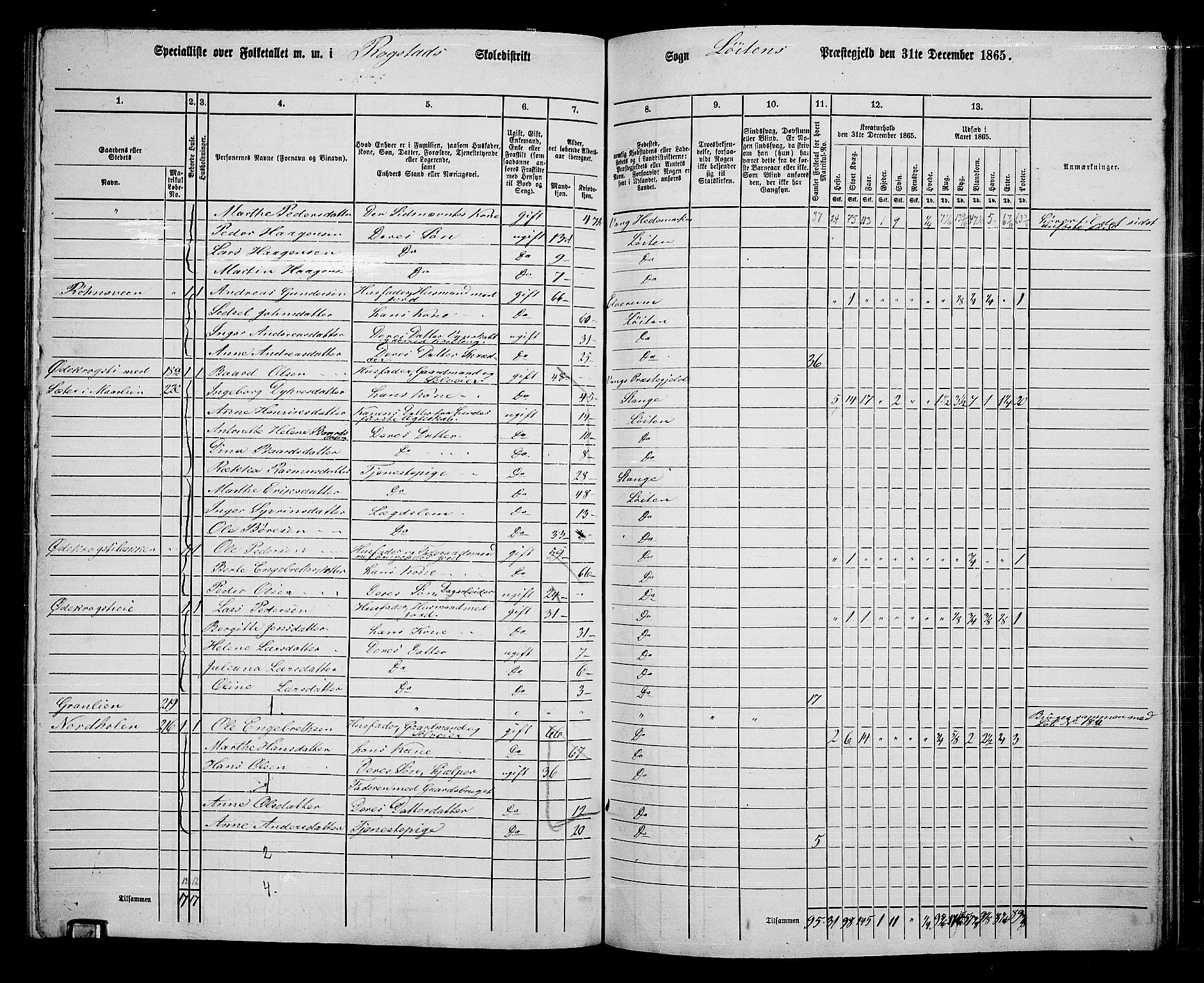 RA, 1865 census for Løten, 1865, p. 148