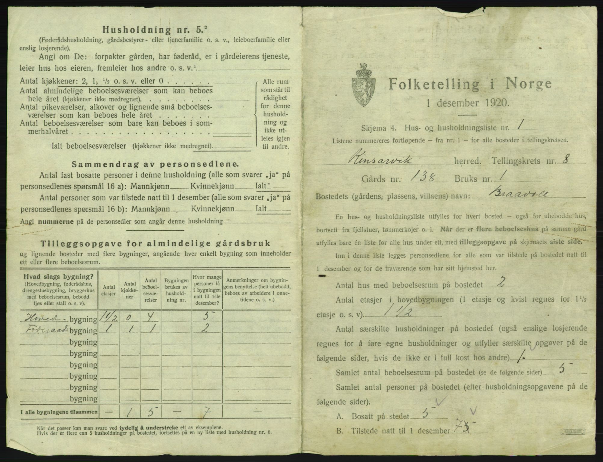 SAB, 1920 census for Kinsarvik, 1920, p. 556