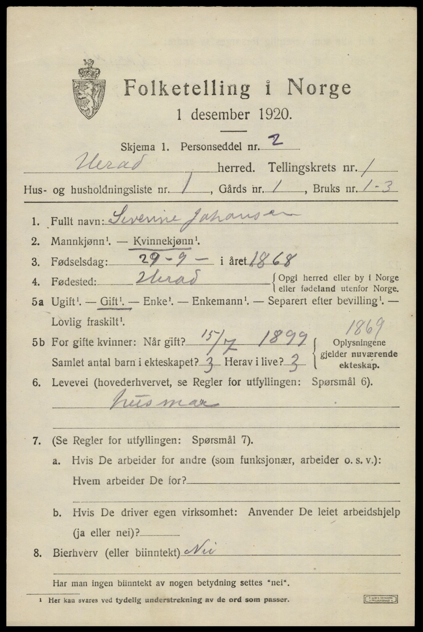 SAK, 1920 census for Herad, 1920, p. 428