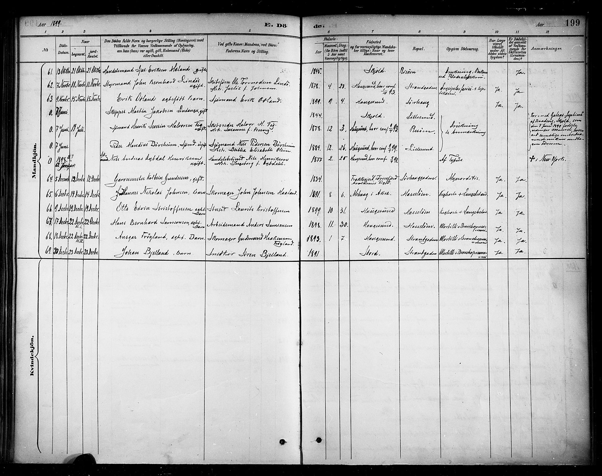 Haugesund sokneprestkontor, SAST/A -101863/H/Ha/Haa/L0005: Parish register (official) no. A 5, 1891-1903, p. 199