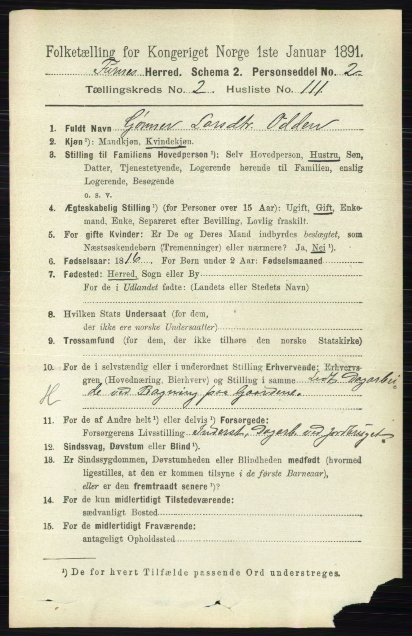 RA, Census 1891 for 0413 Furnes herred, 1891, p. 1482