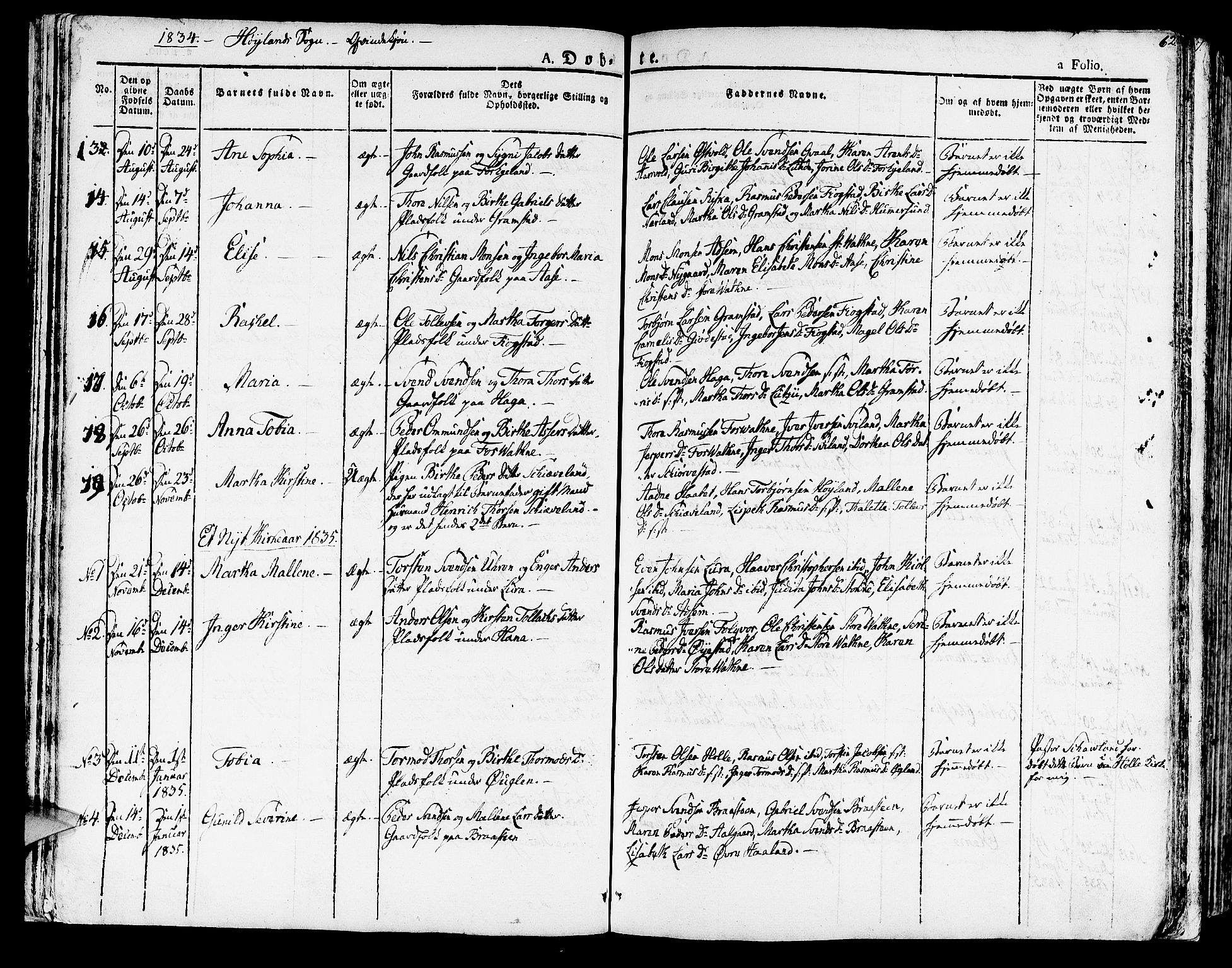 Høyland sokneprestkontor, AV/SAST-A-101799/001/30BA/L0007: Parish register (official) no. A 7 /1, 1825-1841, p. 62