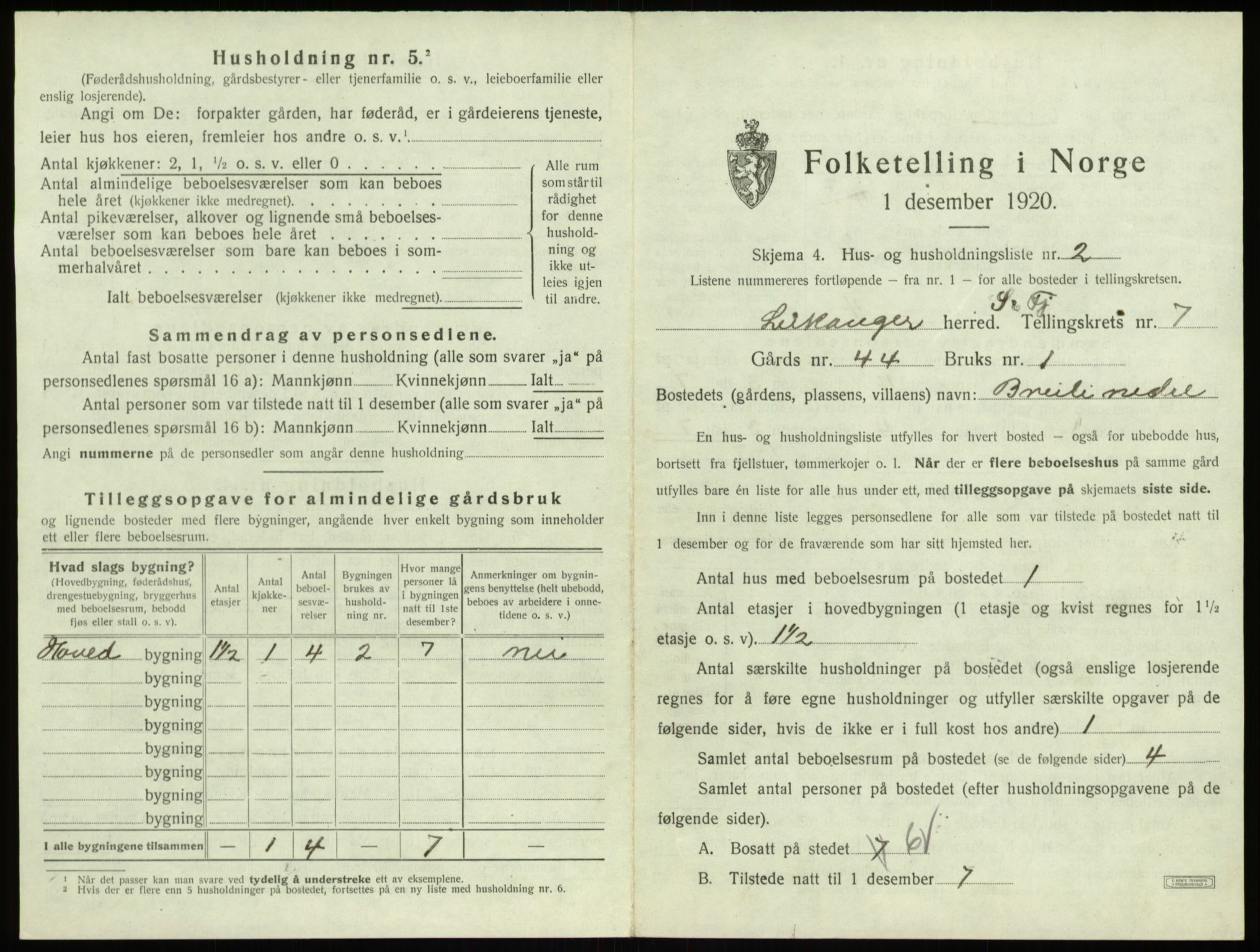 SAB, 1920 census for Leikanger, 1920, p. 698