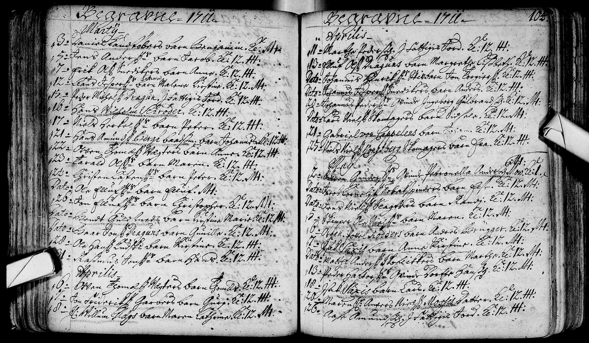 Bragernes kirkebøker, AV/SAKO-A-6/F/Fa/L0003: Parish register (official) no. I 3, 1706-1734, p. 104