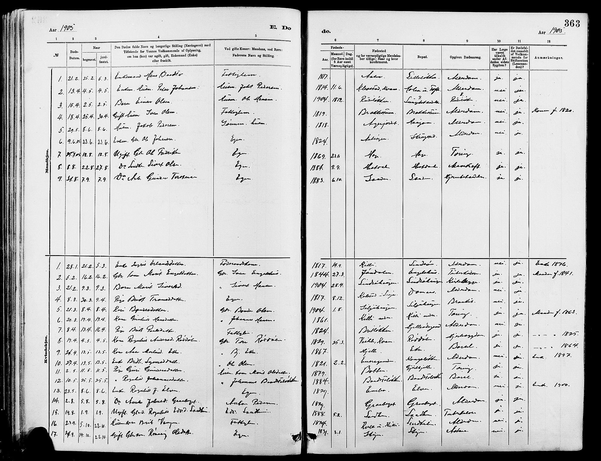 Dovre prestekontor, SAH/PREST-066/H/Ha/Hab/L0002: Parish register (copy) no. 2, 1881-1907, p. 363