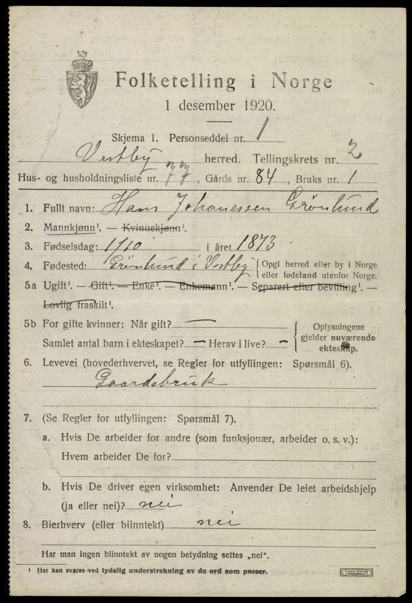 SAO, 1920 census for Vestby, 1920, p. 4463