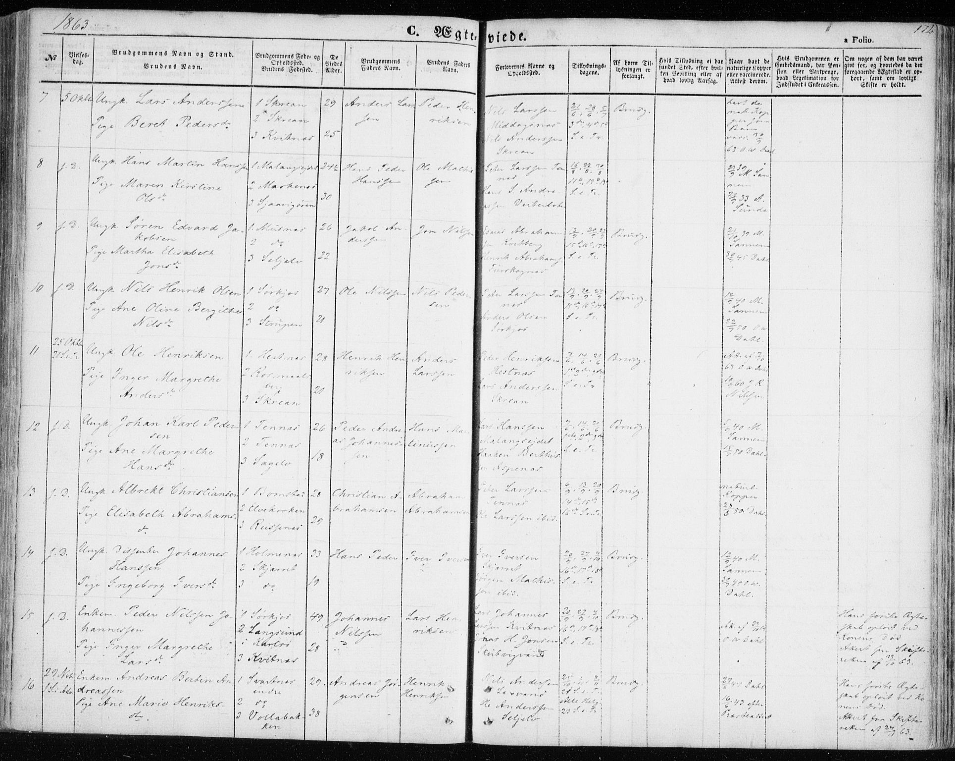 Balsfjord sokneprestembete, AV/SATØ-S-1303/G/Ga/L0003kirke: Parish register (official) no. 3, 1856-1870, p. 172