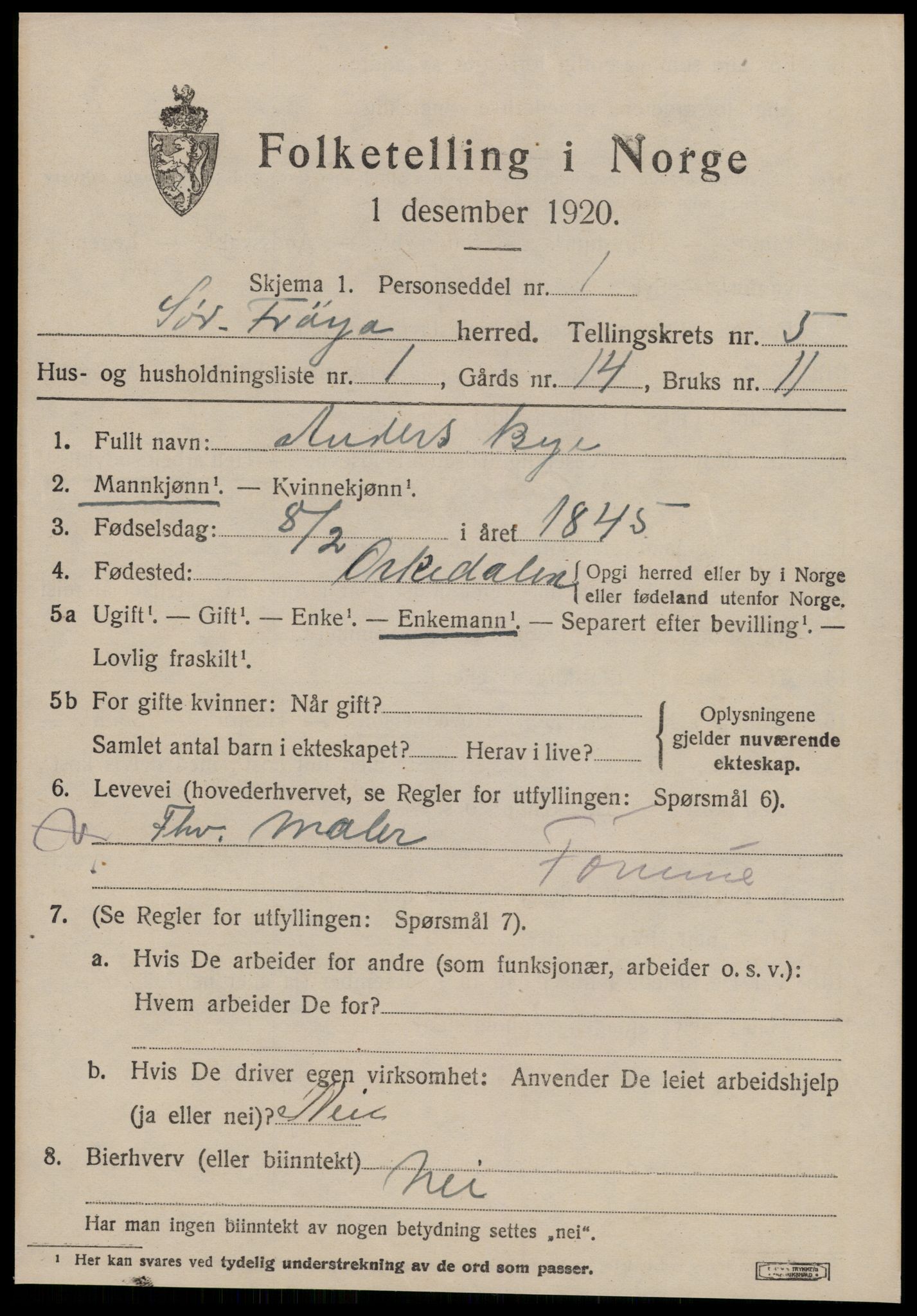 SAT, 1920 census for Sør-Frøya, 1920, p. 4377