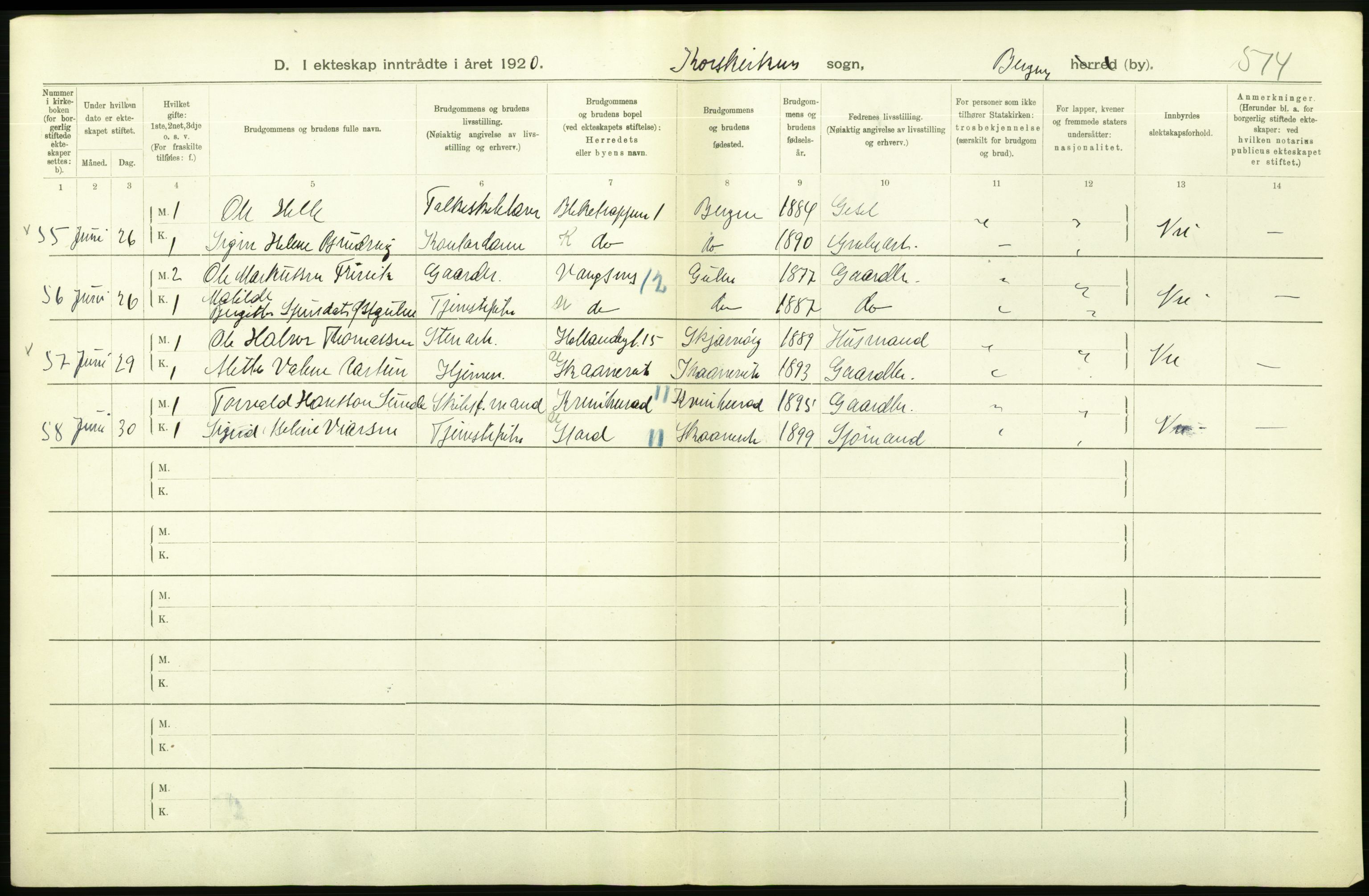 Statistisk sentralbyrå, Sosiodemografiske emner, Befolkning, AV/RA-S-2228/D/Df/Dfb/Dfbj/L0042: Bergen: Gifte, døde, dødfødte., 1920, p. 202