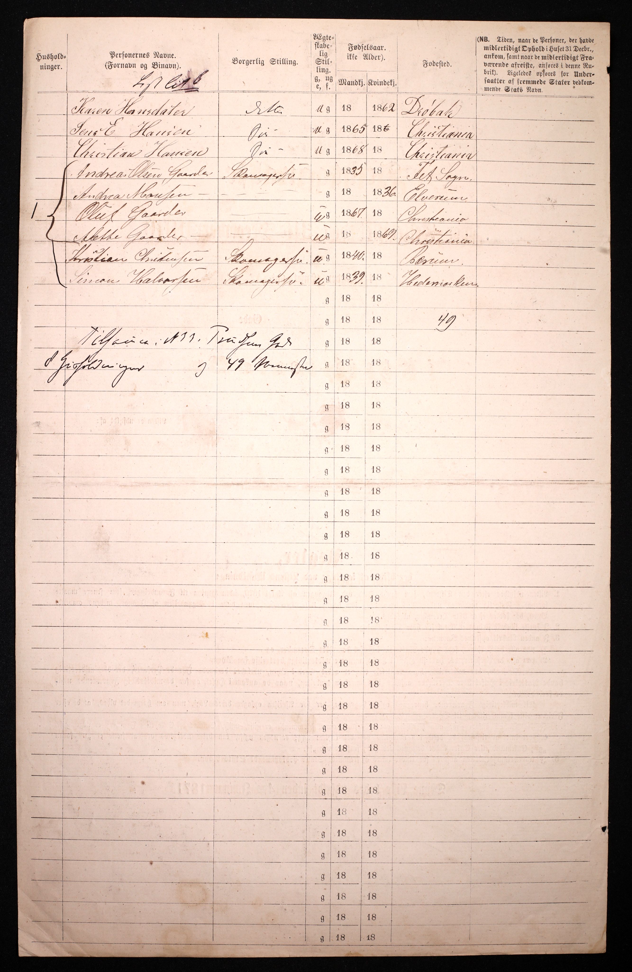 RA, 1870 census for 0301 Kristiania, 1870, p. 2856