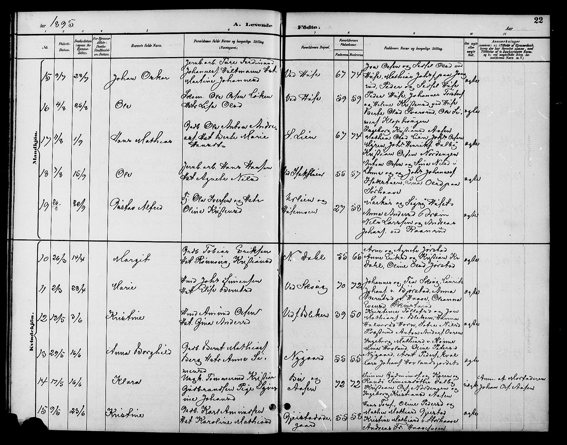 Fåberg prestekontor, AV/SAH-PREST-086/H/Ha/Hab/L0010: Parish register (copy) no. 10, 1892-1900, p. 22