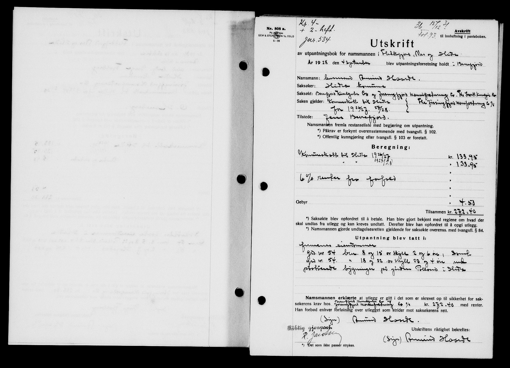 Flekkefjord sorenskriveri, SAK/1221-0001/G/Gb/Gba/L0047: Mortgage book no. 45, 1931-1932, Deed date: 15.12.1931