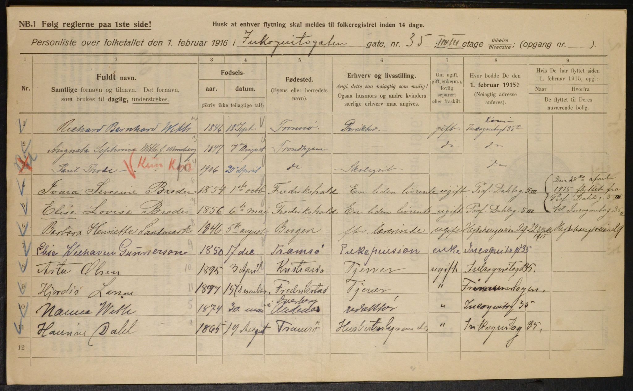 OBA, Municipal Census 1916 for Kristiania, 1916, p. 45287