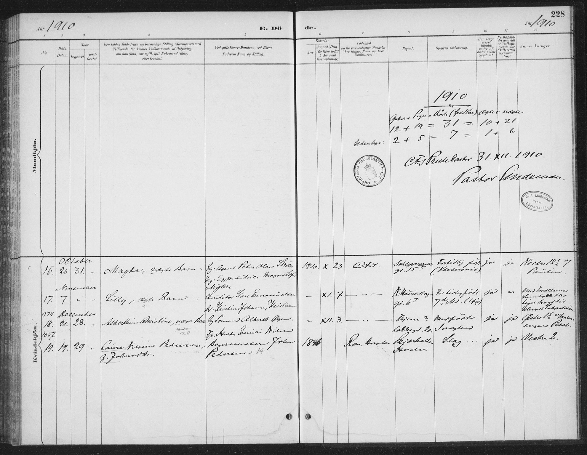 Rikshospitalet prestekontor Kirkebøker, AV/SAO-A-10309b/F/L0010: Parish register (official) no. 10, 1888-1912, p. 228