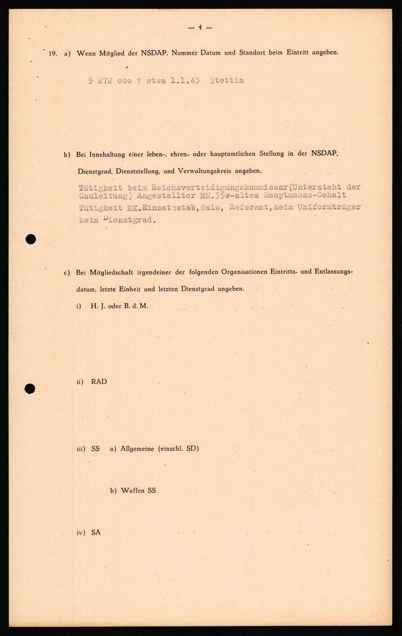 Forsvaret, Forsvarets overkommando II, AV/RA-RAFA-3915/D/Db/L0021: CI Questionaires. Tyske okkupasjonsstyrker i Norge. Tyskere., 1945-1946, p. 201