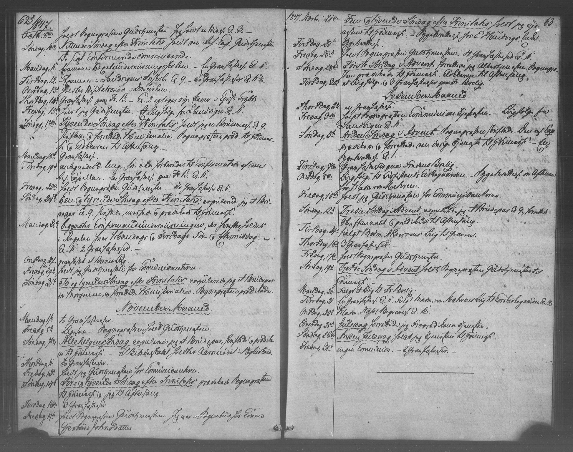 Korskirken sokneprestembete, SAB/A-76101/H/Haa/L0067: Curate's parish register no. A 2, 1844-1854, p. 62-63