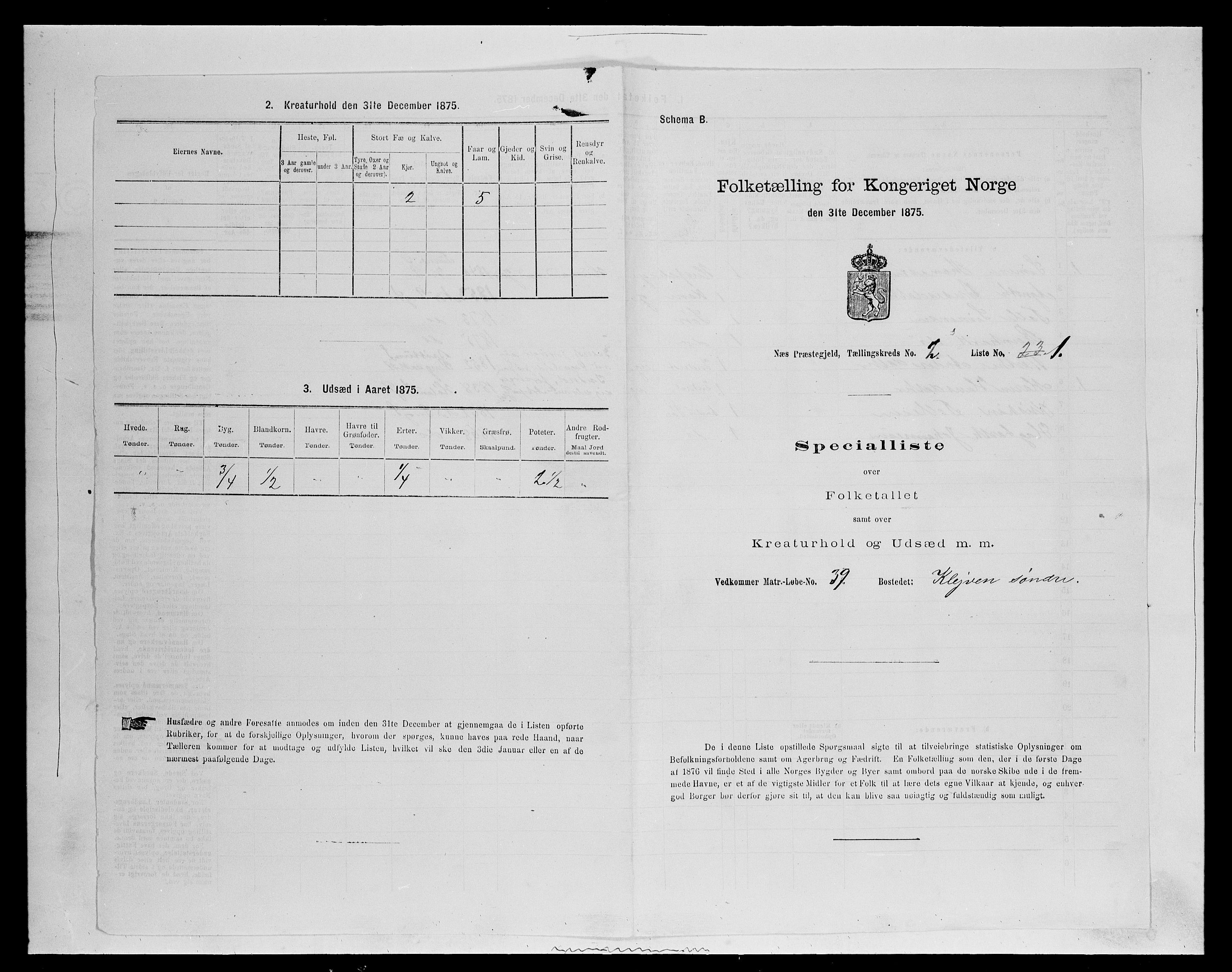 SAH, 1875 census for 0411P Nes, 1875, p. 332