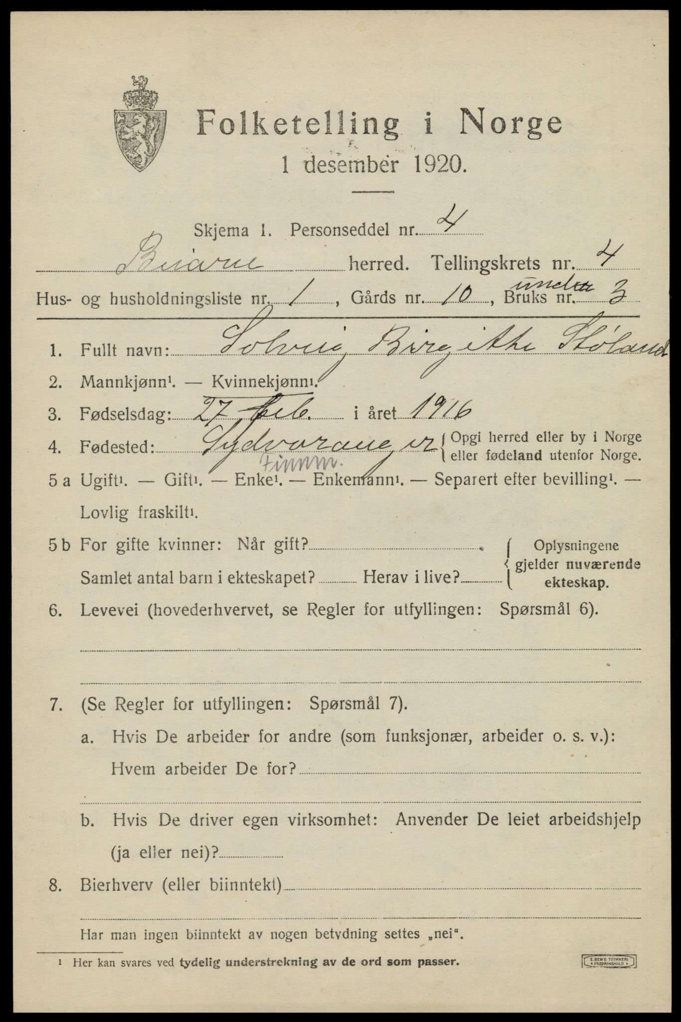 SAT, 1920 census for Beiarn, 1920, p. 1754