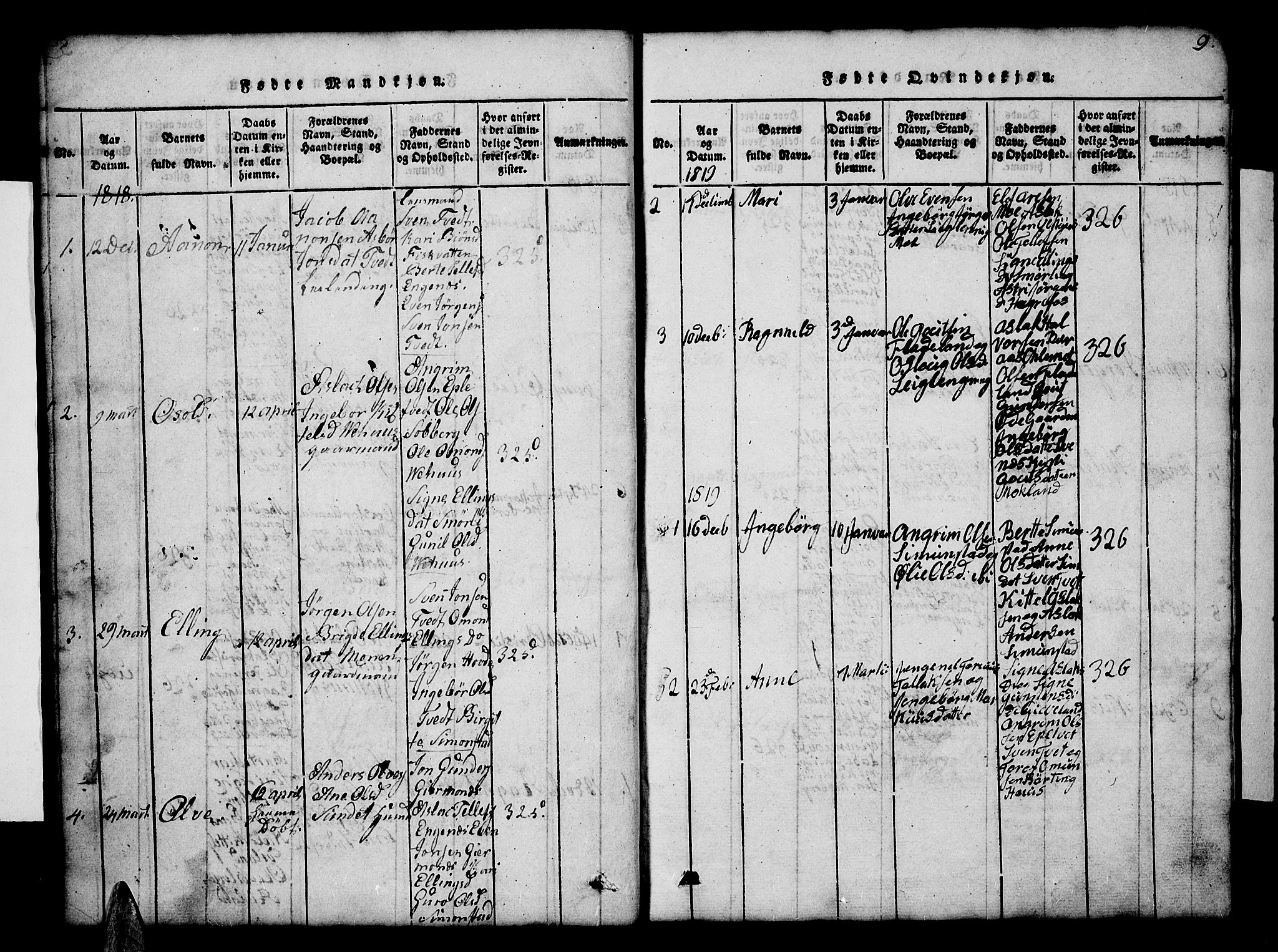 Åmli sokneprestkontor, AV/SAK-1111-0050/F/Fb/Fbc/L0001: Parish register (copy) no. B 1, 1816-1867, p. 9