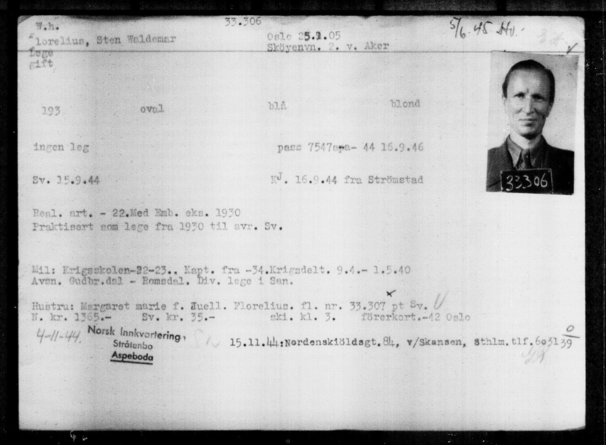Utenriksstasjonene, Legasjonen i Stockholm, Flyktningkontoret, AV/RA-S-6753/V/Va/L0013: Kjesäterkartoteket, flyktninger med registreringsnr. 31500-34731, 1940-1945, p. 1899