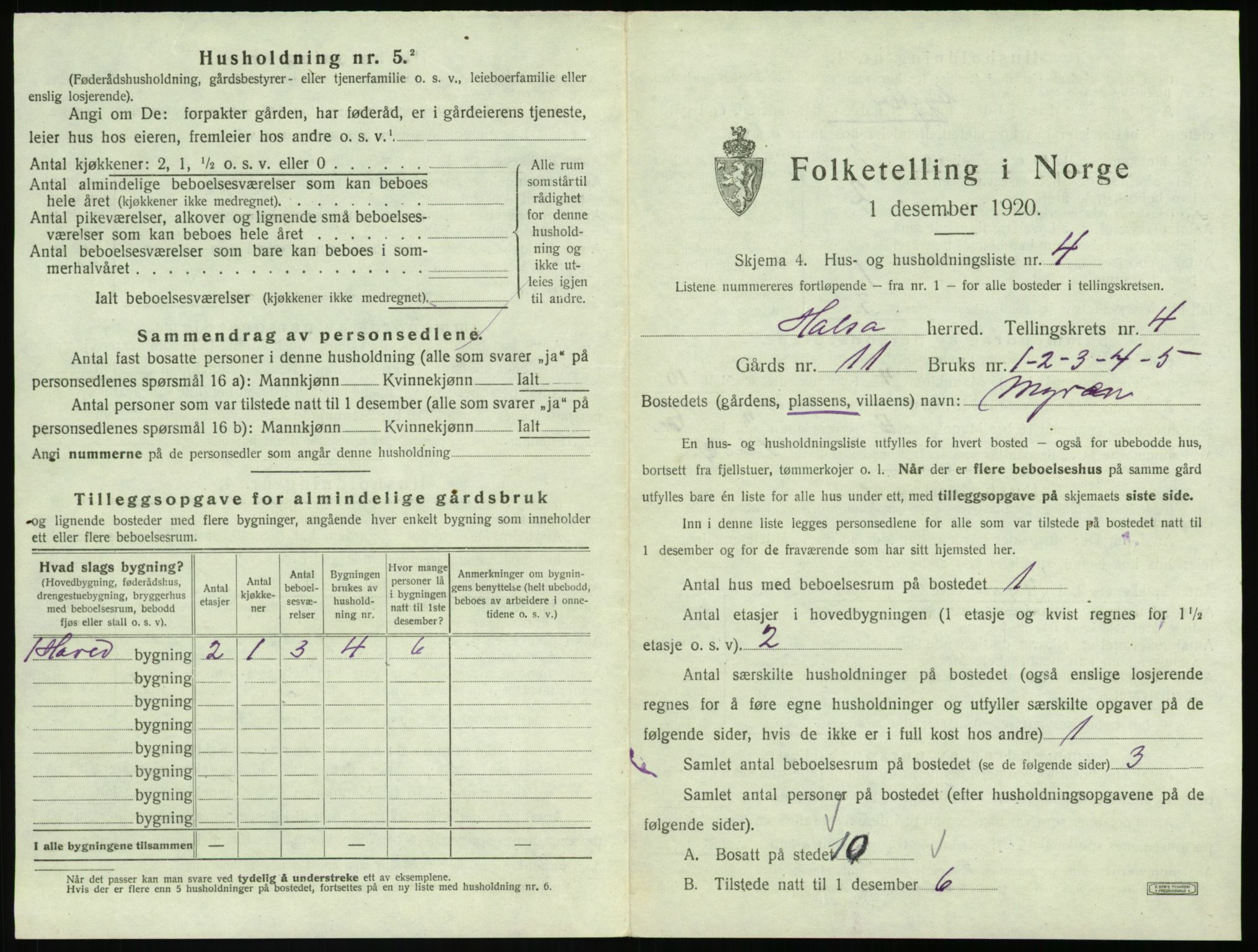 SAT, 1920 census for Halsa, 1920, p. 234