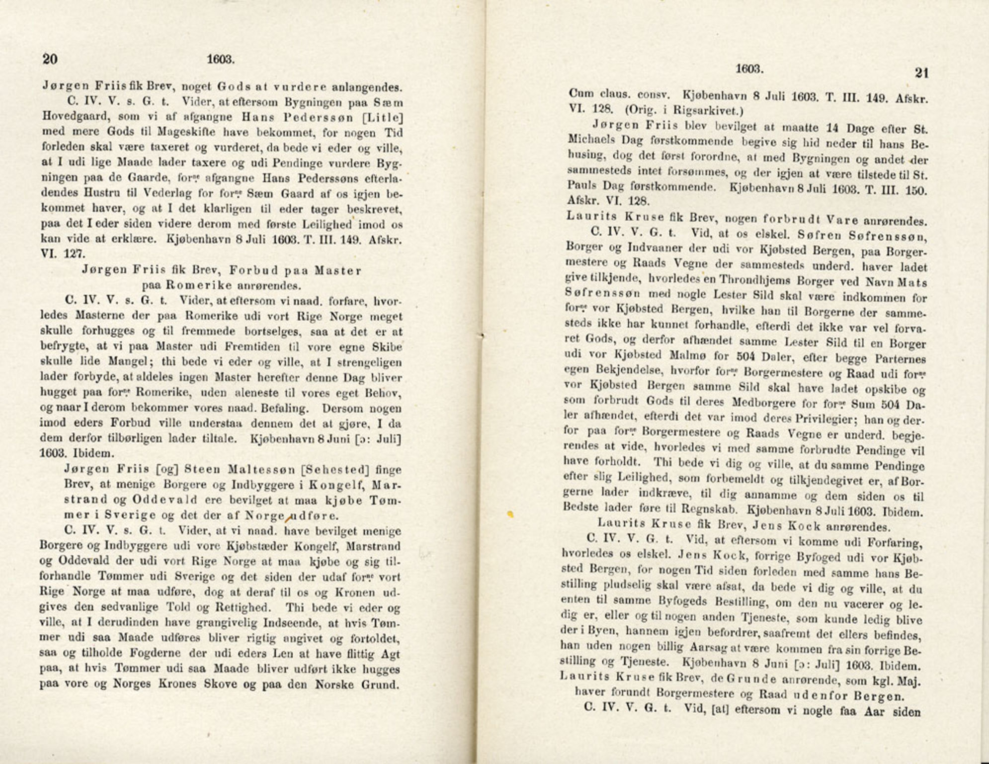 Publikasjoner utgitt av Det Norske Historiske Kildeskriftfond, PUBL/-/-/-: Norske Rigs-Registranter, bind 4, 1603-1618, p. 20-21