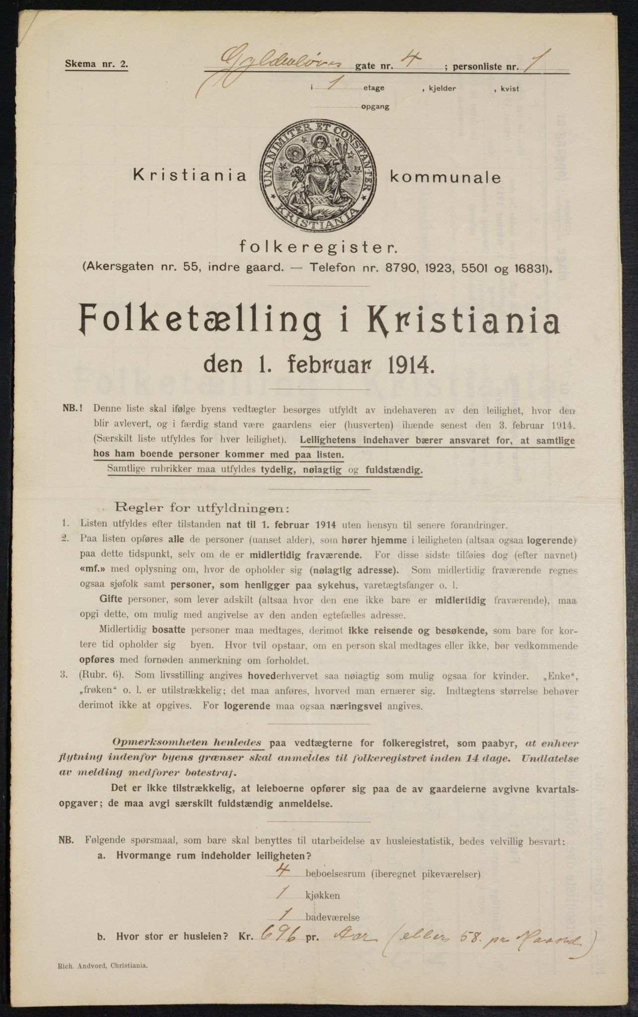 OBA, Municipal Census 1914 for Kristiania, 1914, p. 32582