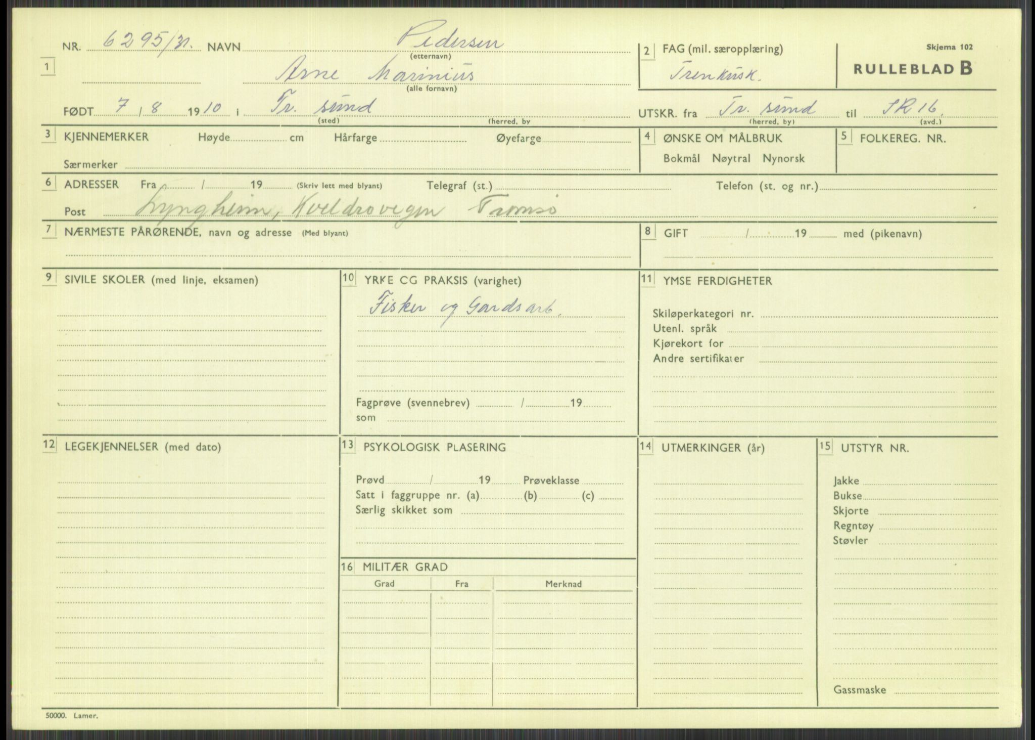 Forsvaret, Troms infanteriregiment nr. 16, AV/RA-RAFA-3146/P/Pa/L0015: Rulleblad for regimentets menige mannskaper, årsklasse 1931, 1931, p. 931