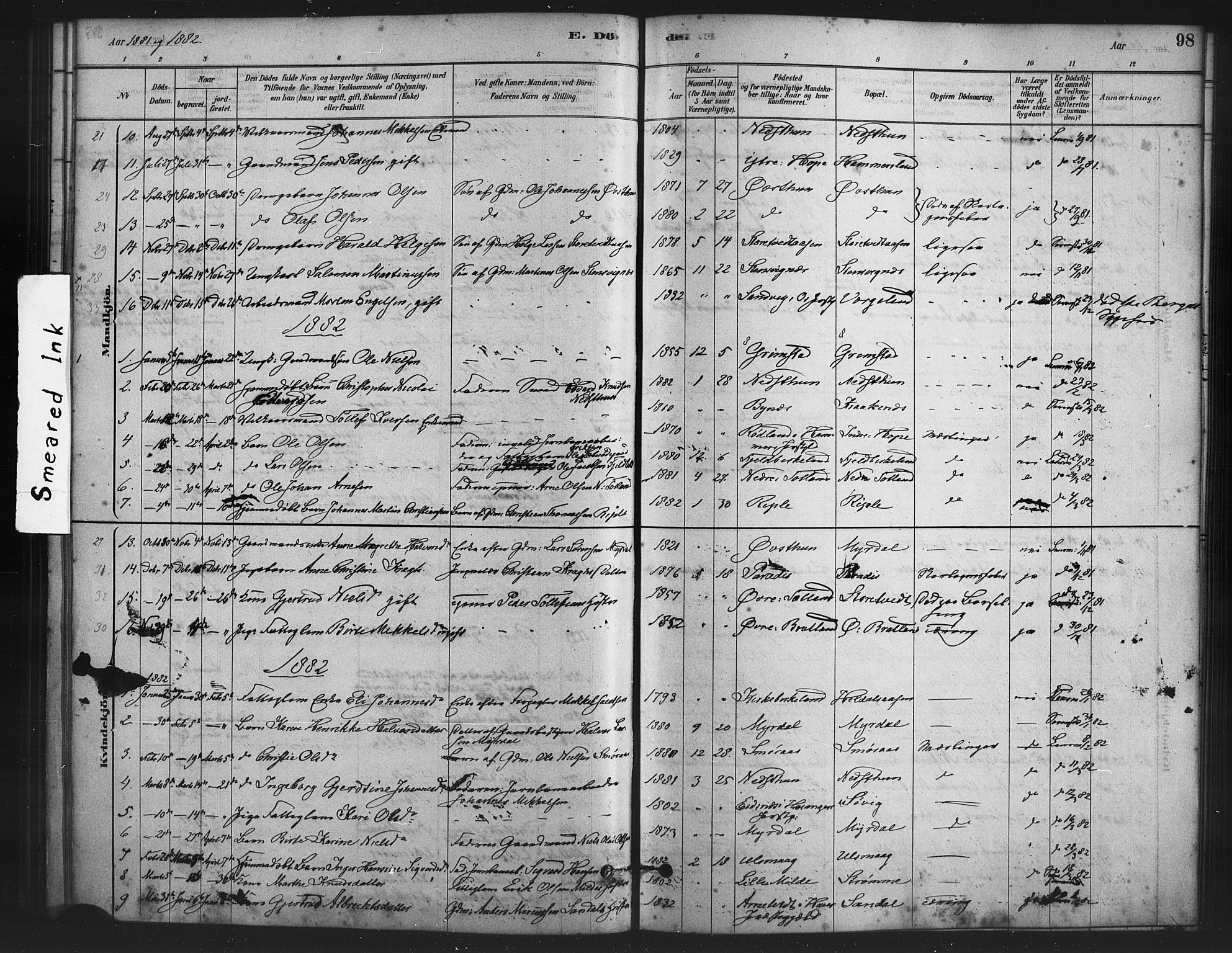 Fana Sokneprestembete, AV/SAB-A-75101/H/Haa/Haai/L0001: Parish register (official) no. I 1, 1878-1888, p. 98