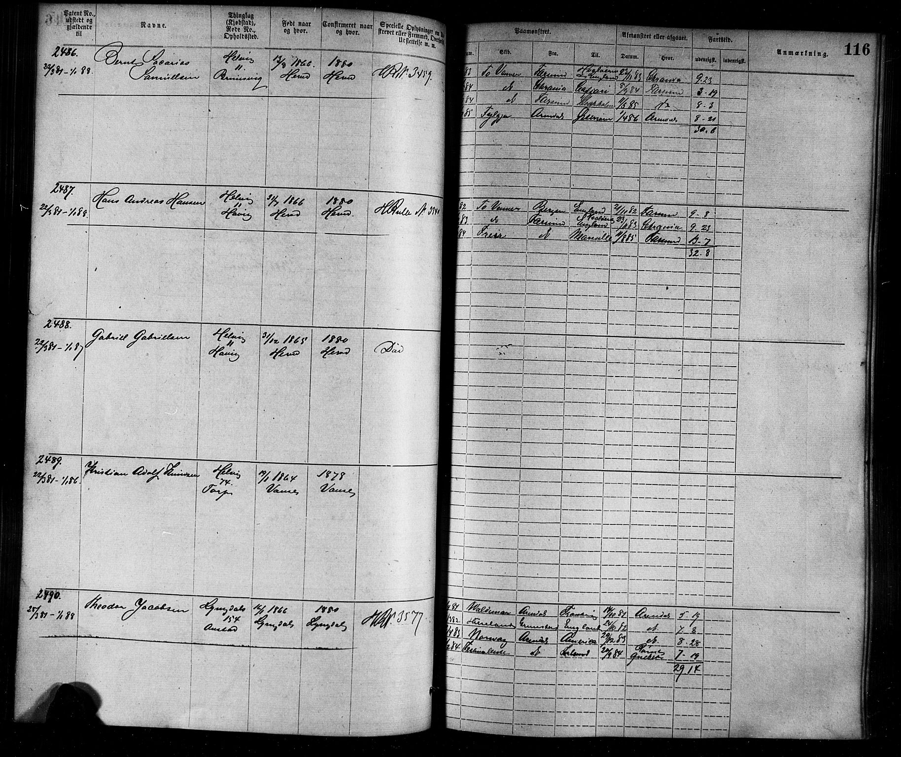 Farsund mønstringskrets, AV/SAK-2031-0017/F/Fa/L0006: Annotasjonsrulle nr 1911-3805 med register, Z-3, 1877-1894, p. 143