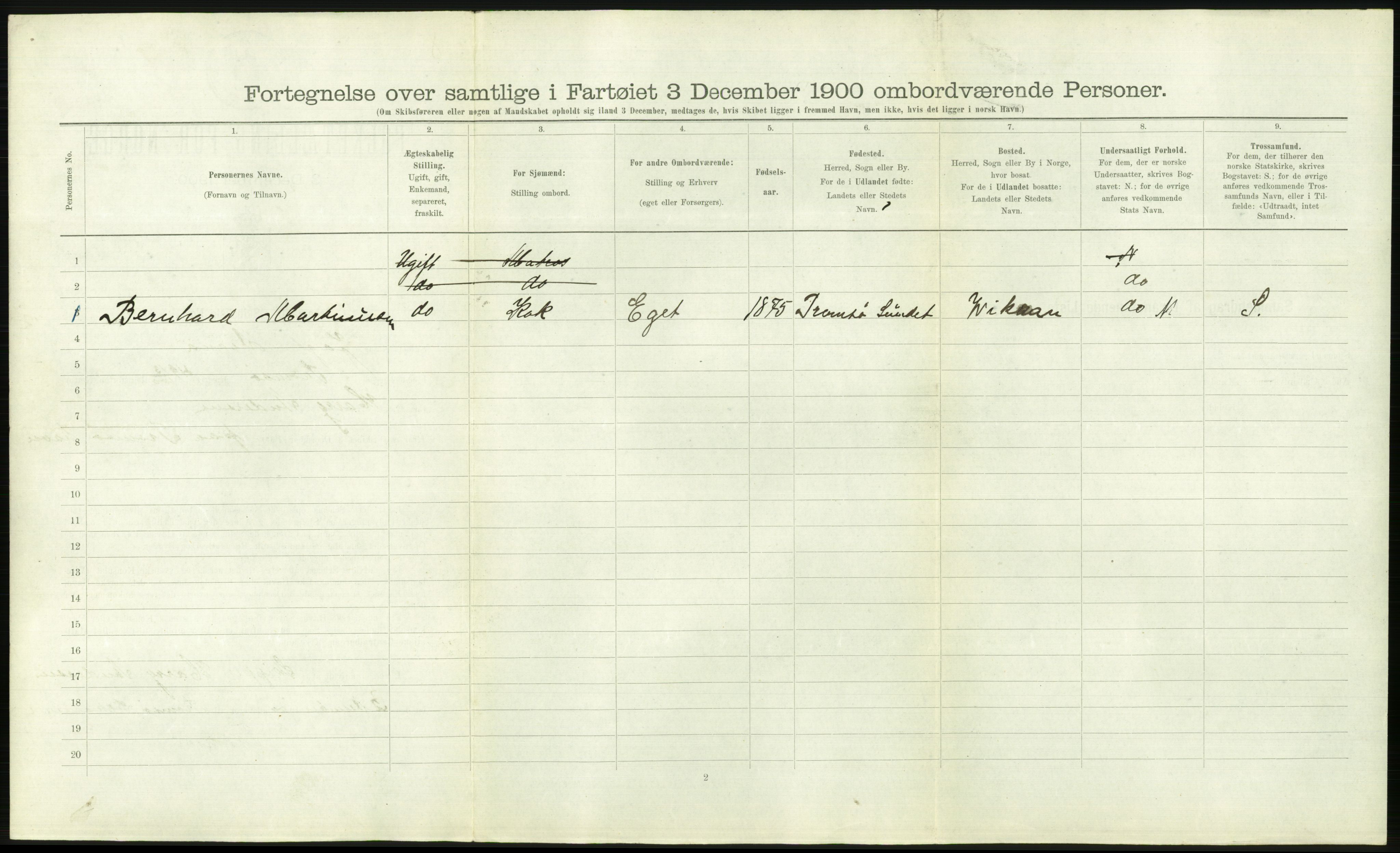 RA, 1900 Census - ship lists from ships in Norwegian harbours, harbours abroad and at sea, 1900, p. 2712