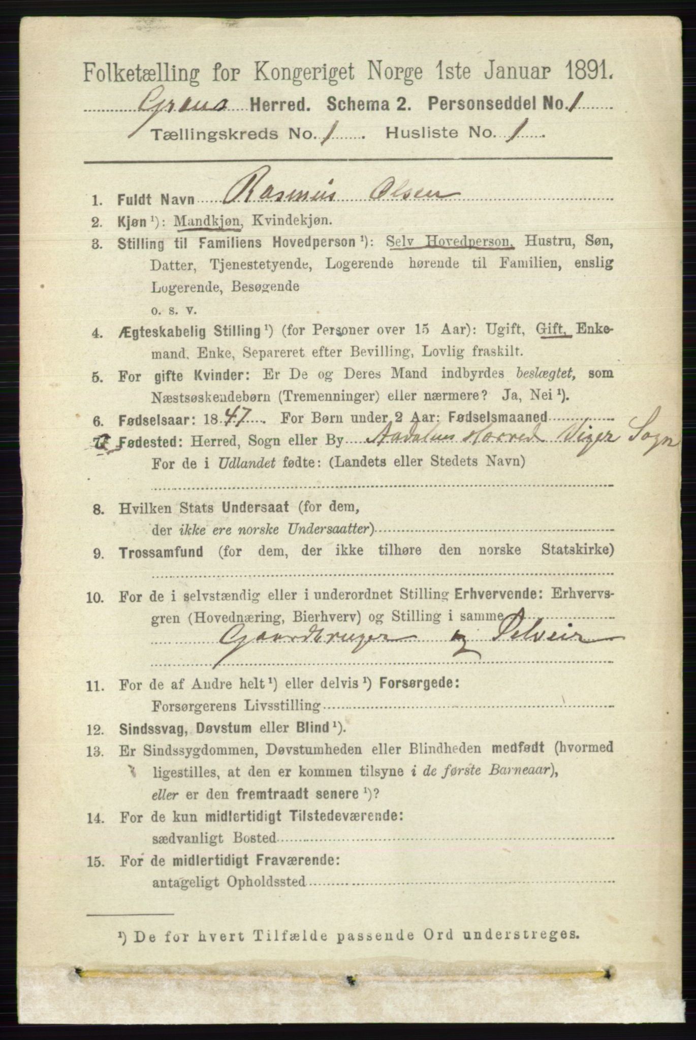 RA, 1891 census for 0534 Gran, 1891, p. 53