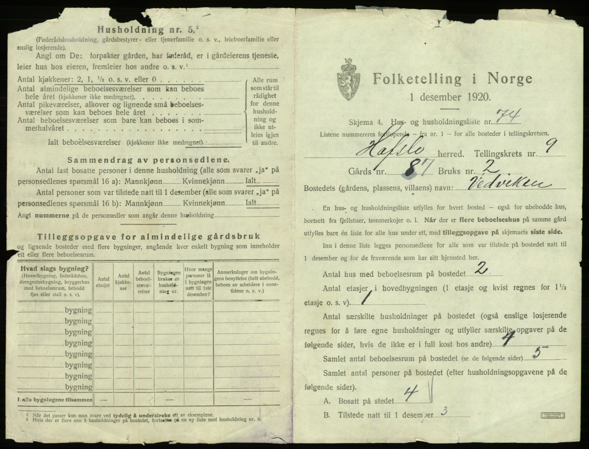 SAB, 1920 census for Hafslo, 1920, p. 1146