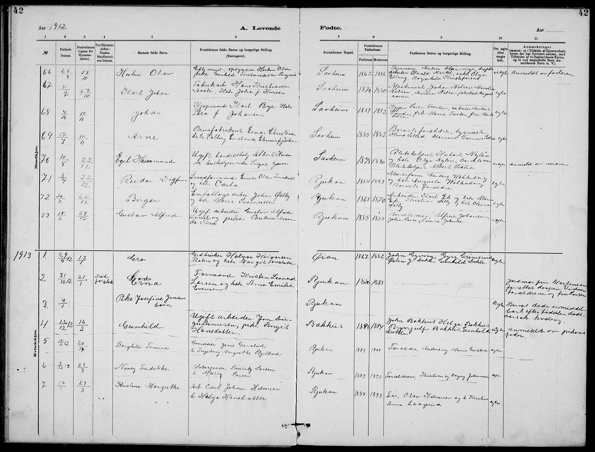 Rjukan kirkebøker, SAKO/A-294/G/Ga/L0001: Parish register (copy) no. 1, 1880-1914, p. 42