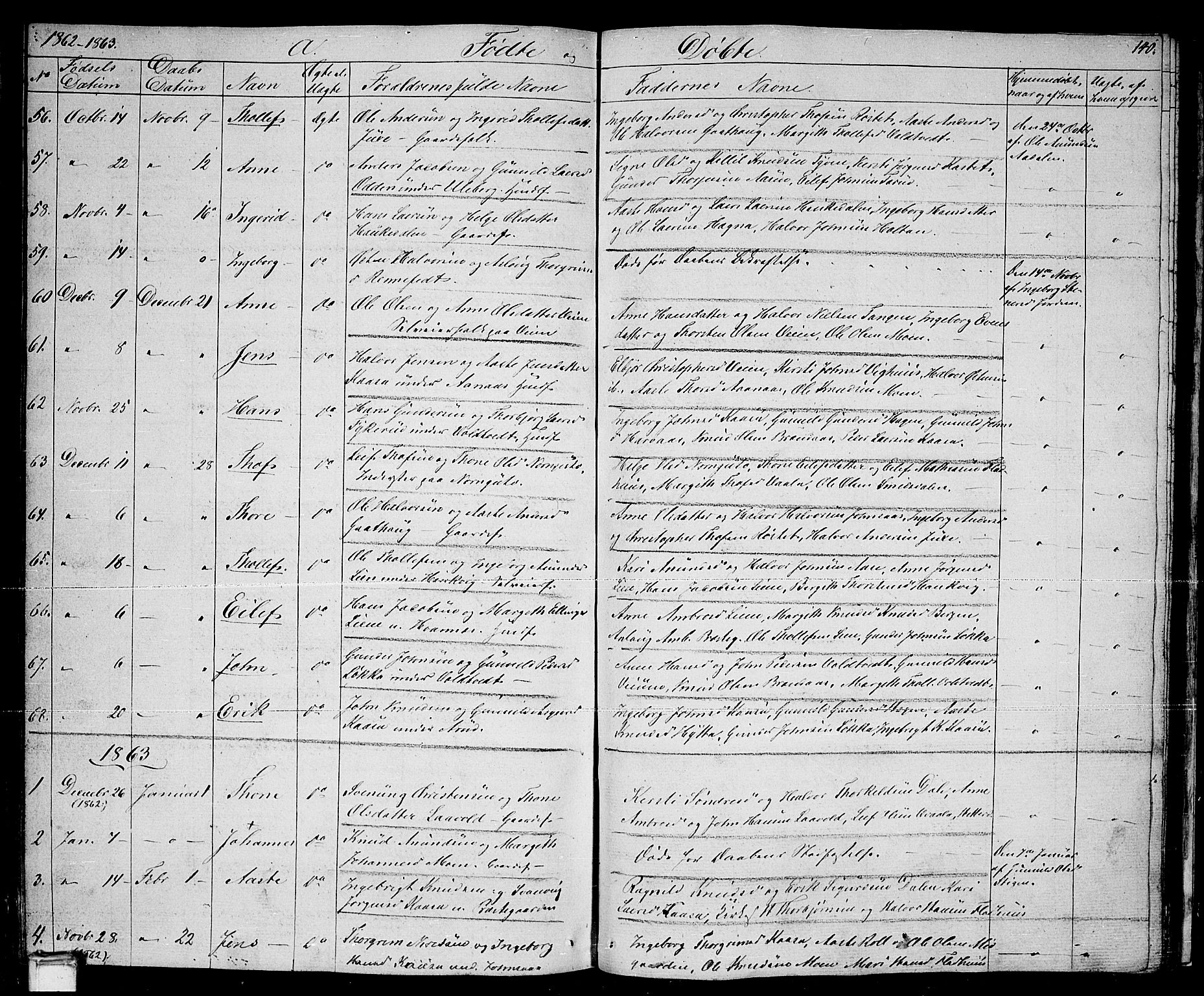 Sauherad kirkebøker, AV/SAKO-A-298/G/Ga/L0002: Parish register (copy) no. I 2, 1842-1866, p. 140