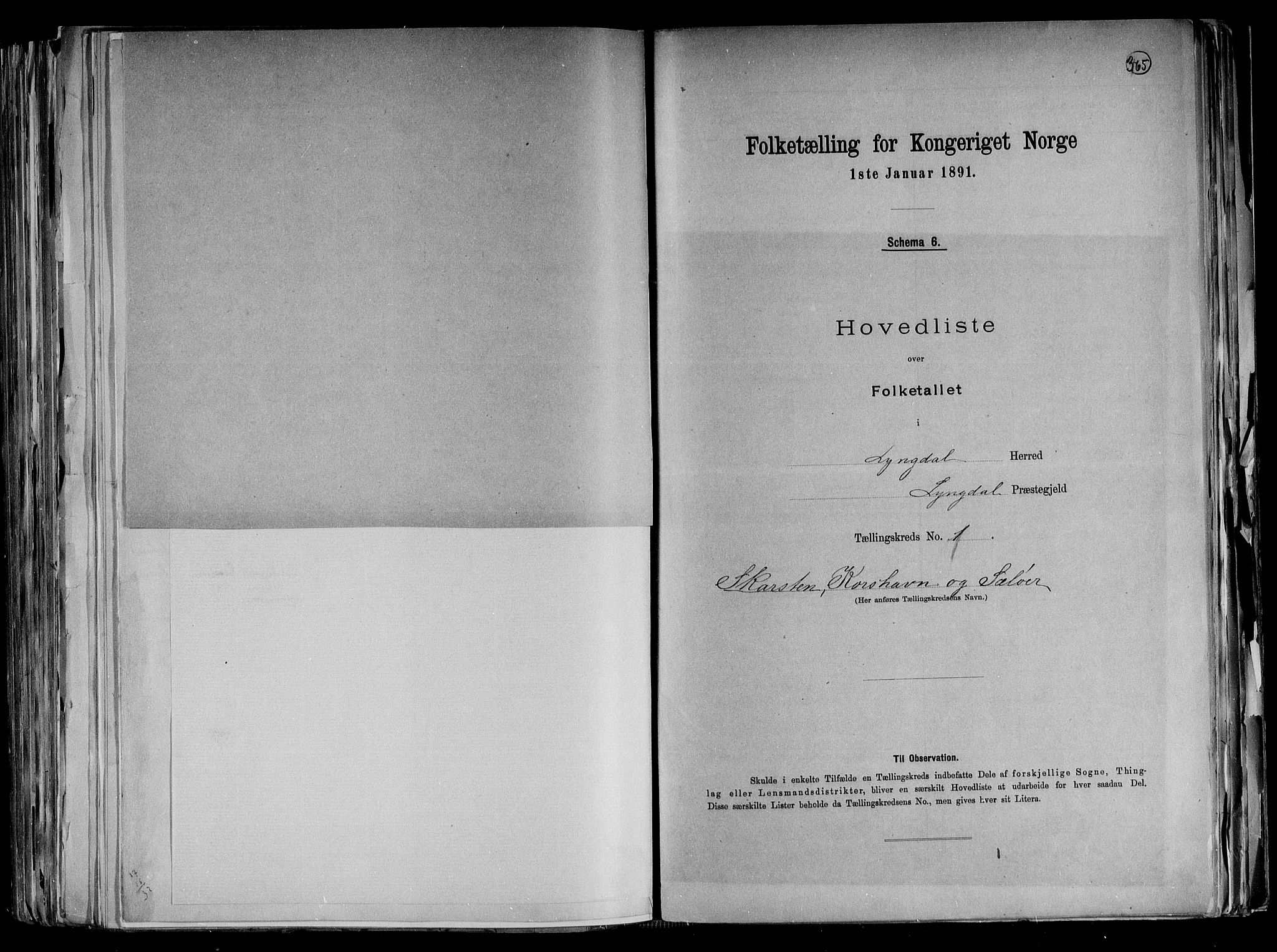 RA, 1891 census for 1032 Lyngdal, 1891, p. 7
