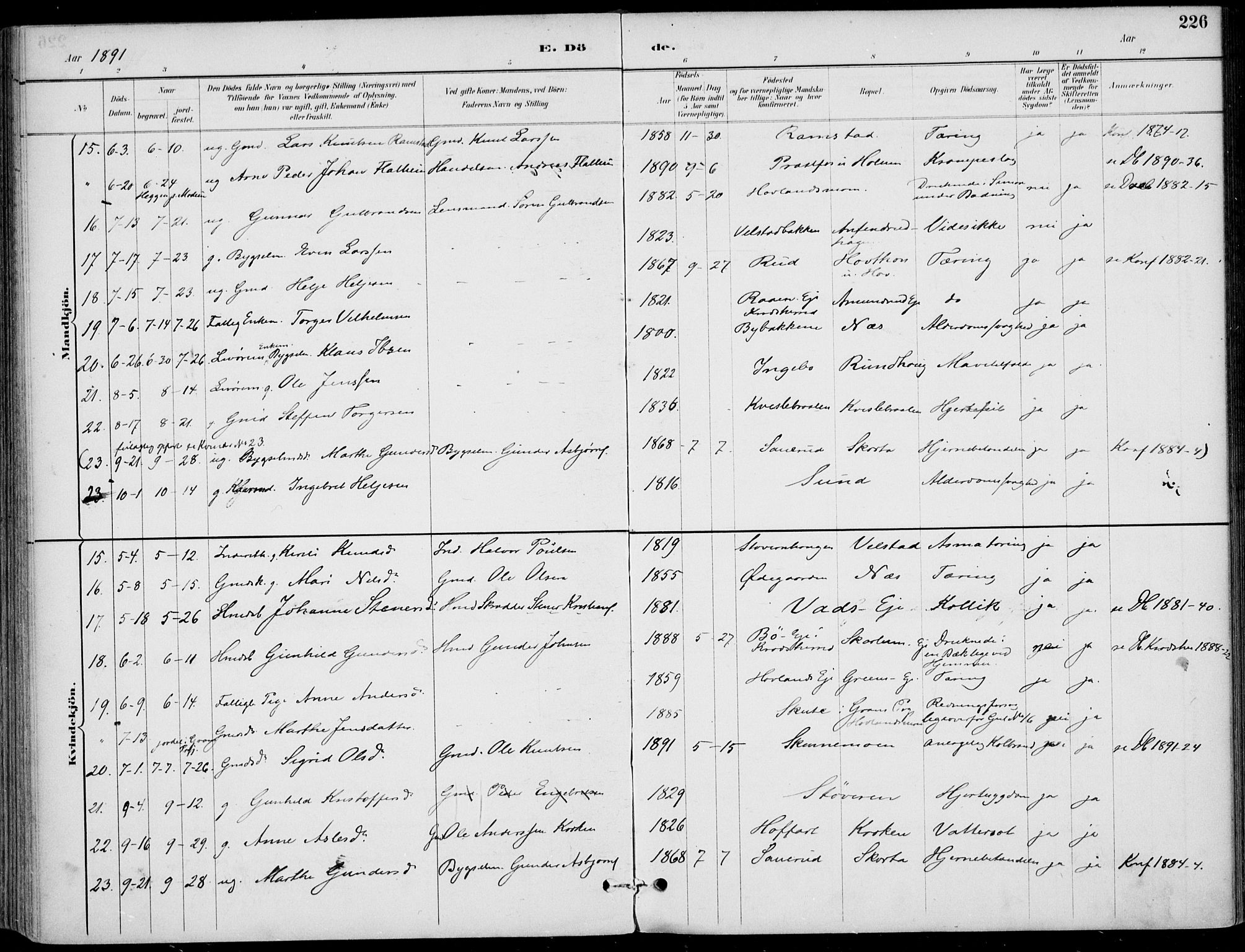 Sigdal kirkebøker, AV/SAKO-A-245/F/Fb/L0001: Parish register (official) no. II 1, 1888-1900, p. 226