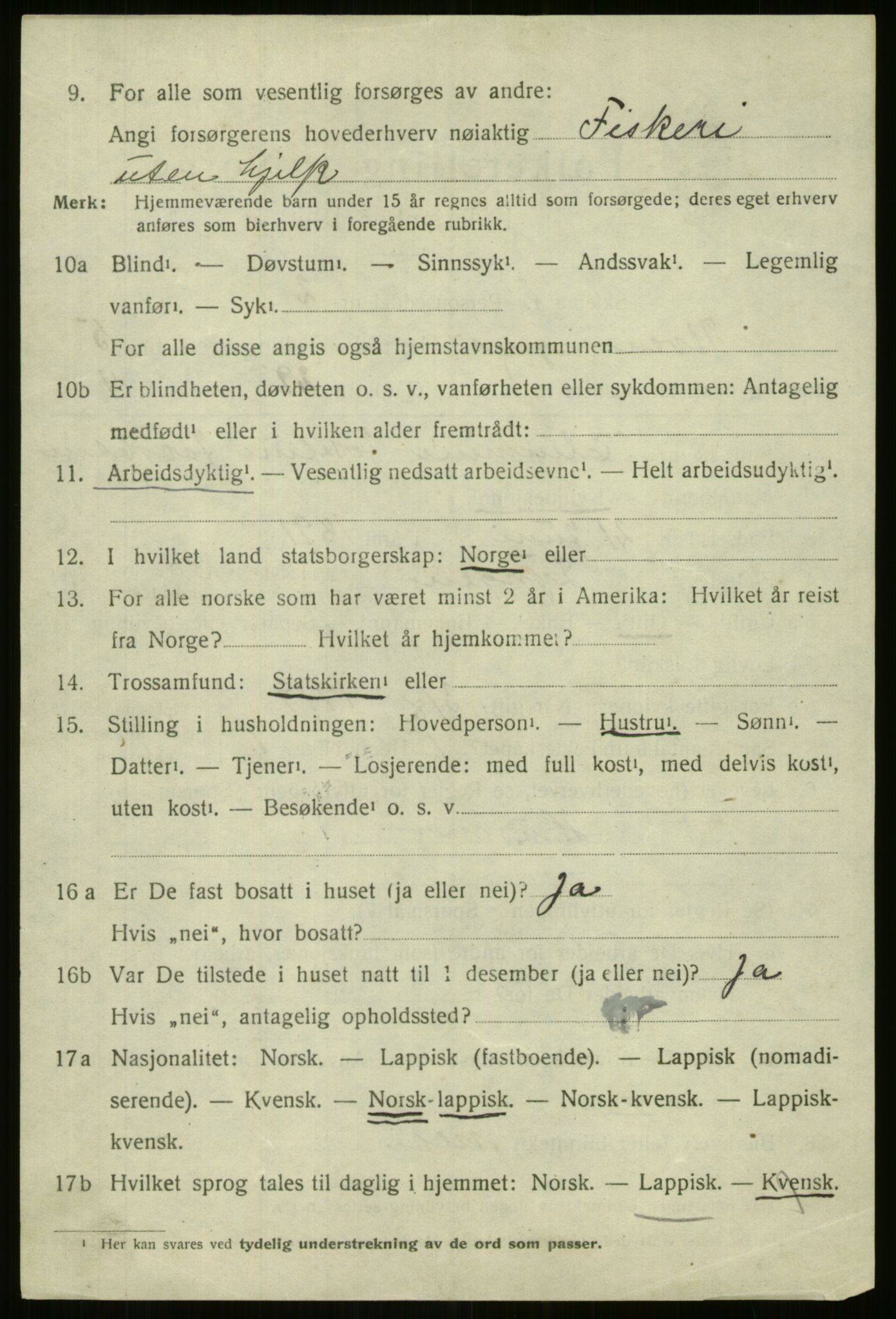 SATØ, 1920 census for Kvænangen, 1920, p. 3077