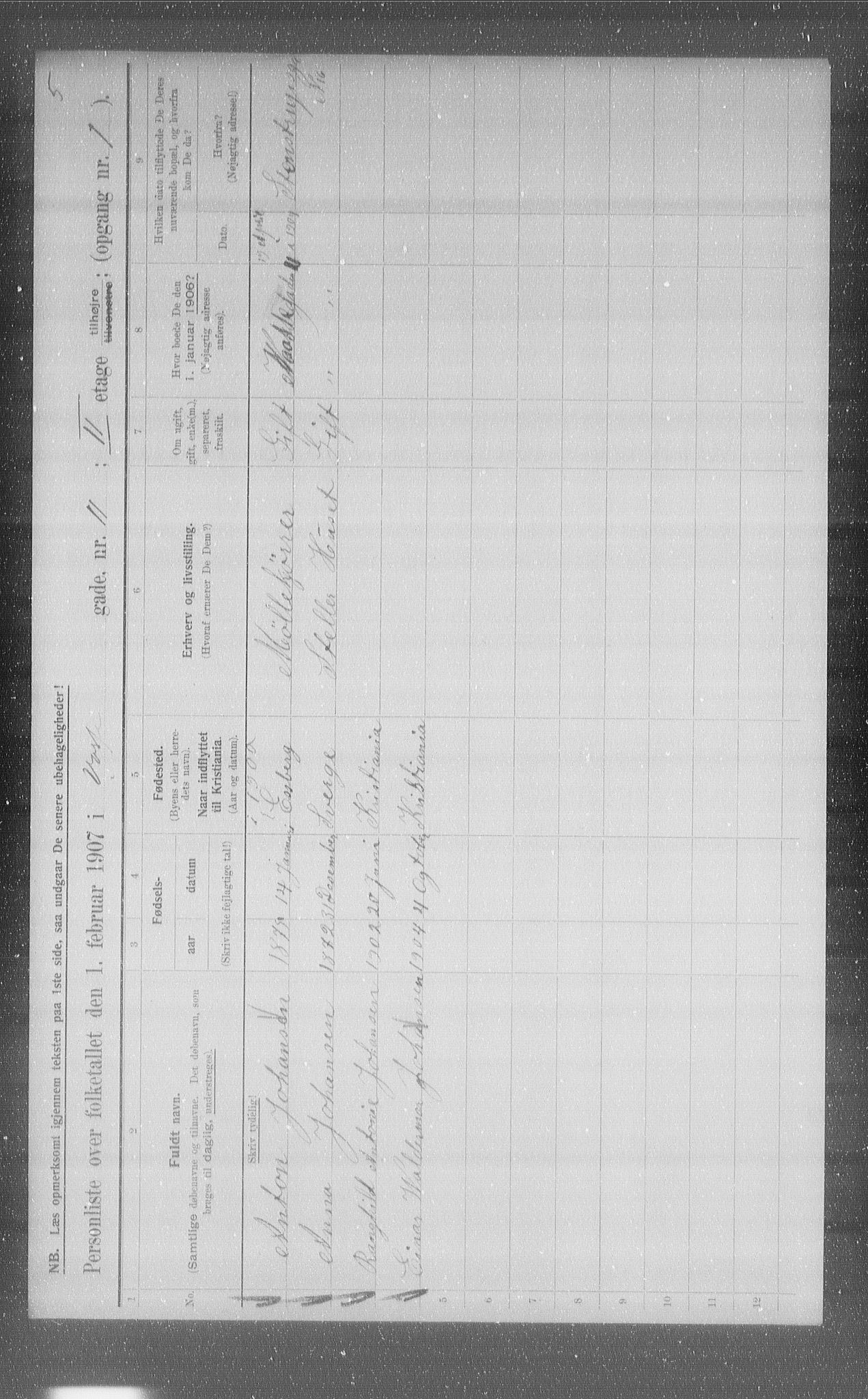 OBA, Municipal Census 1907 for Kristiania, 1907, p. 63757