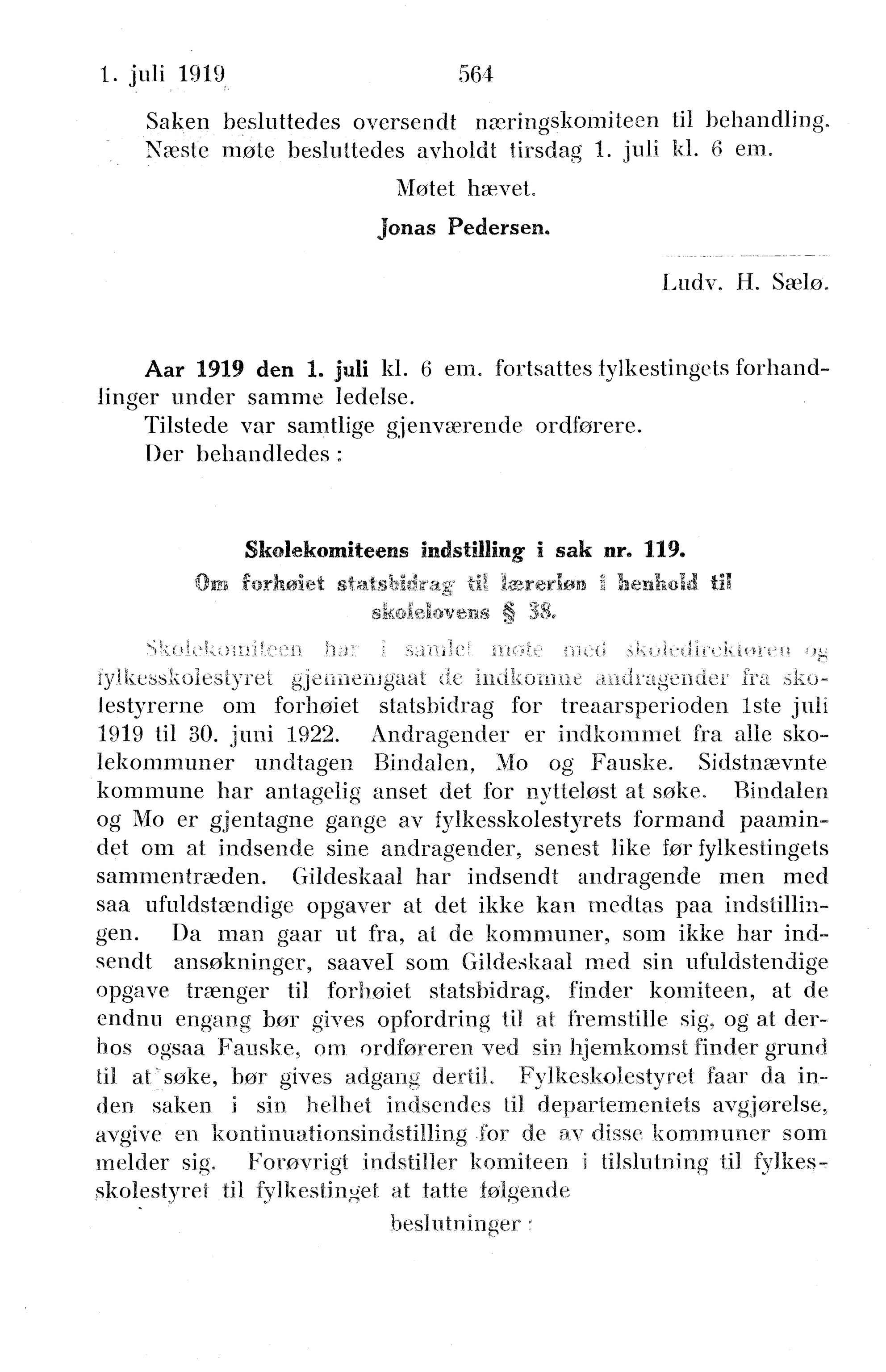 Nordland Fylkeskommune. Fylkestinget, AIN/NFK-17/176/A/Ac/L0042: Fylkestingsforhandlinger 1919, 1919, p. 564
