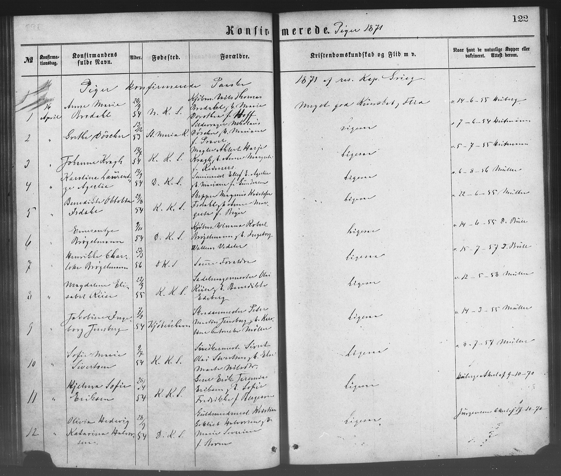 Korskirken sokneprestembete, SAB/A-76101/H/Haa/L0028: Parish register (official) no. C 4, 1868-1879, p. 122