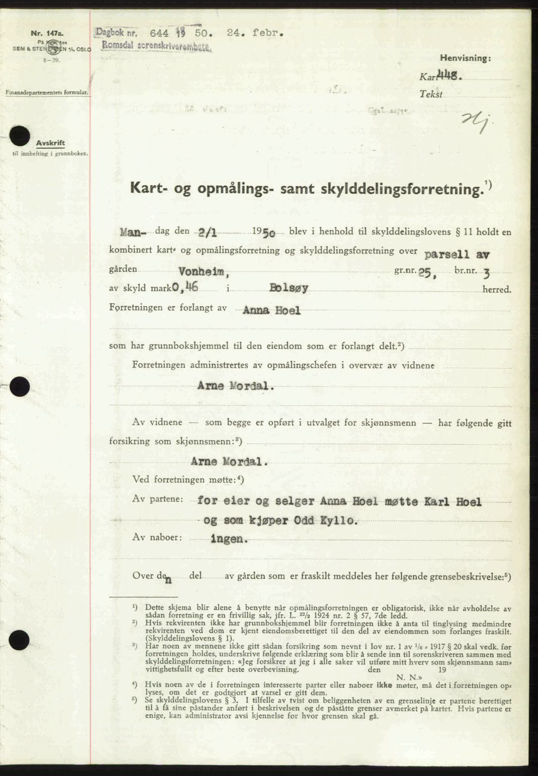 Romsdal sorenskriveri, AV/SAT-A-4149/1/2/2C: Mortgage book no. A32, 1950-1950, Diary no: : 644/1950