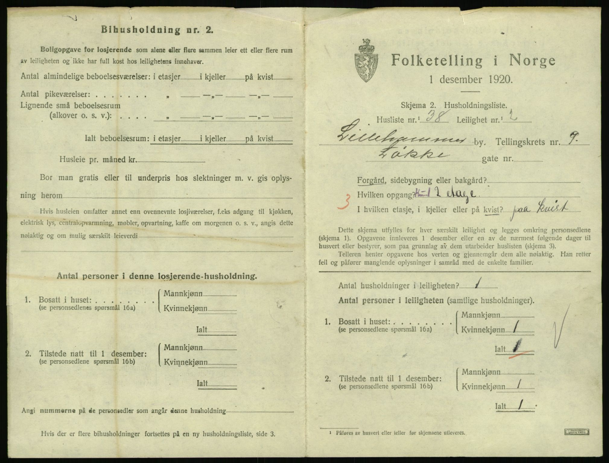 SAH, 1920 census for Lillehammer, 1920, p. 2790