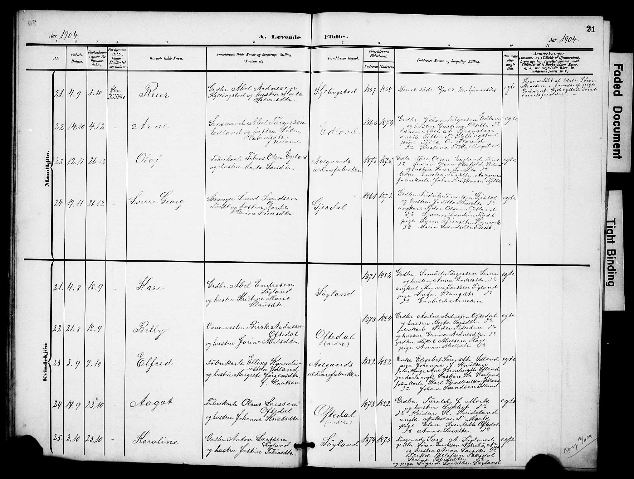 Lye sokneprestkontor, AV/SAST-A-101794/001/30BB/L0009: Parish register (copy) no. B 9, 1902-1923, p. 21