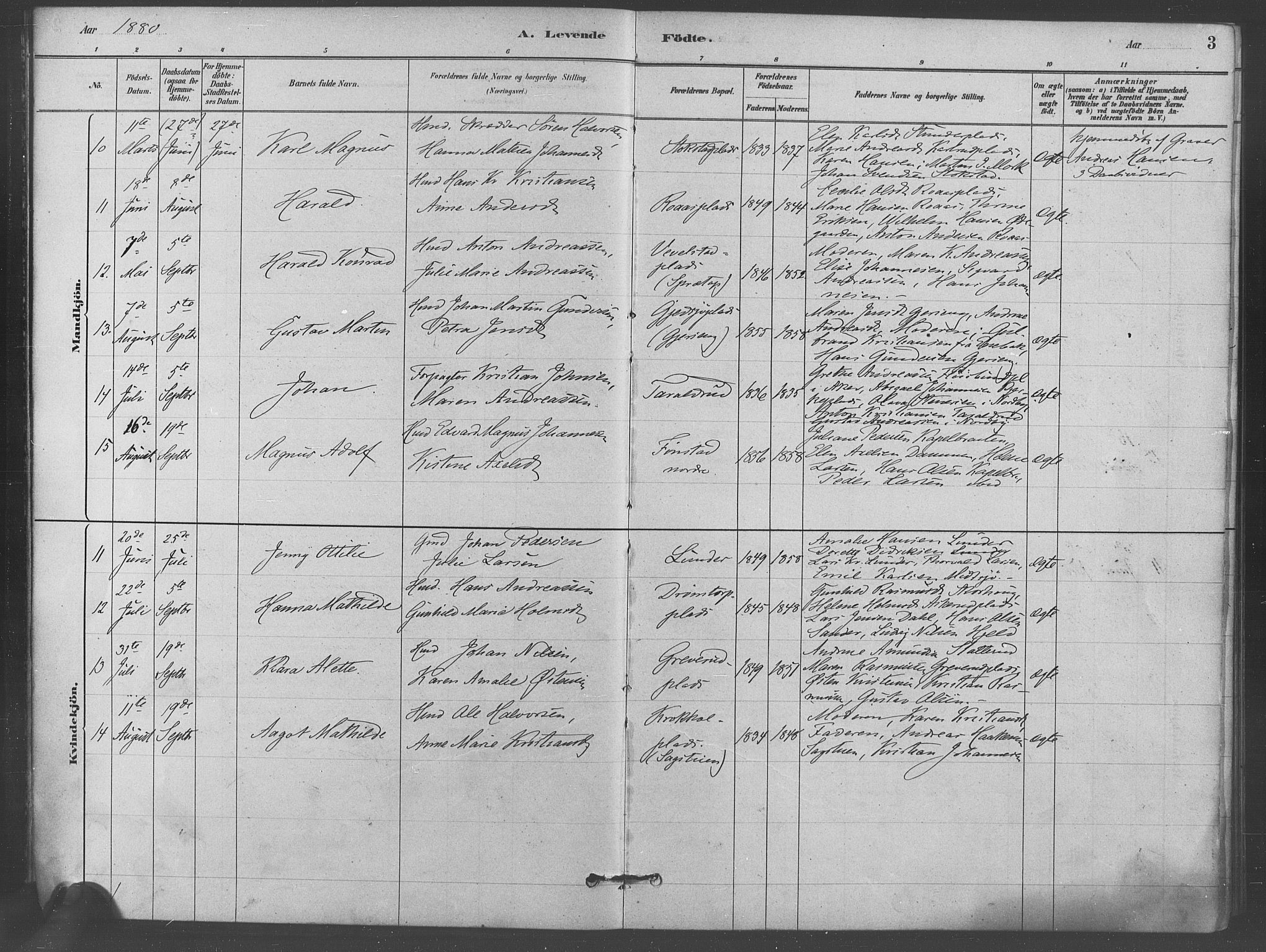 Kråkstad prestekontor Kirkebøker, AV/SAO-A-10125a/F/Fb/L0001: Parish register (official) no. II 1, 1880-1892, p. 3