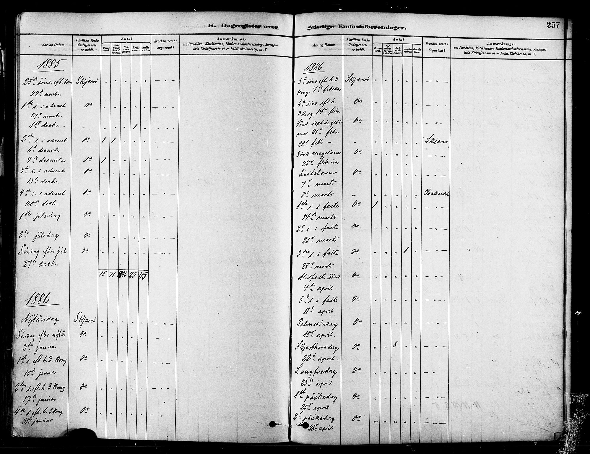 Skjervøy sokneprestkontor, SATØ/S-1300/H/Ha/Haa/L0009kirke: Parish register (official) no. 9, 1878-1887, p. 257