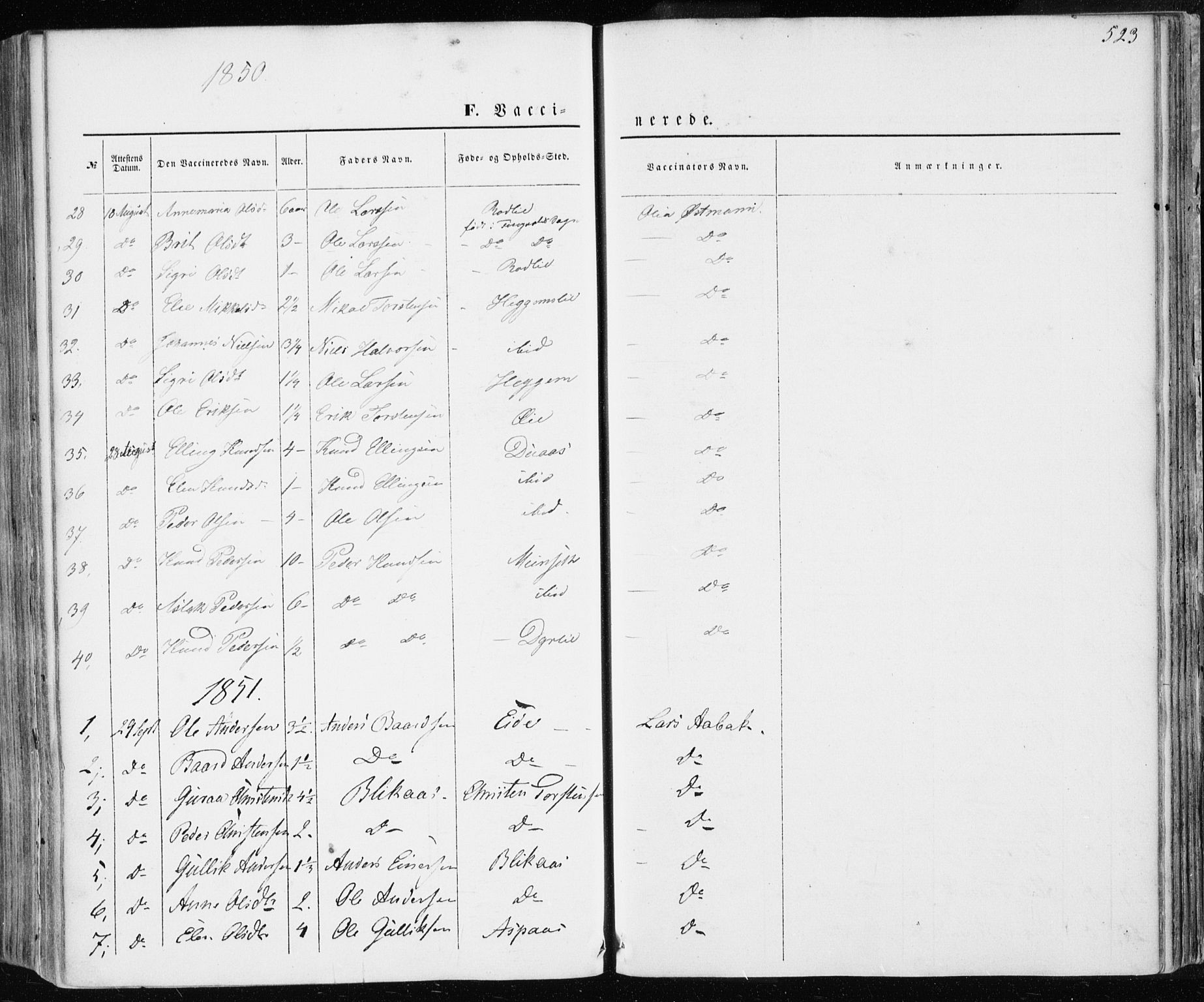 Ministerialprotokoller, klokkerbøker og fødselsregistre - Møre og Romsdal, SAT/A-1454/586/L0984: Parish register (official) no. 586A10, 1844-1856, p. 523