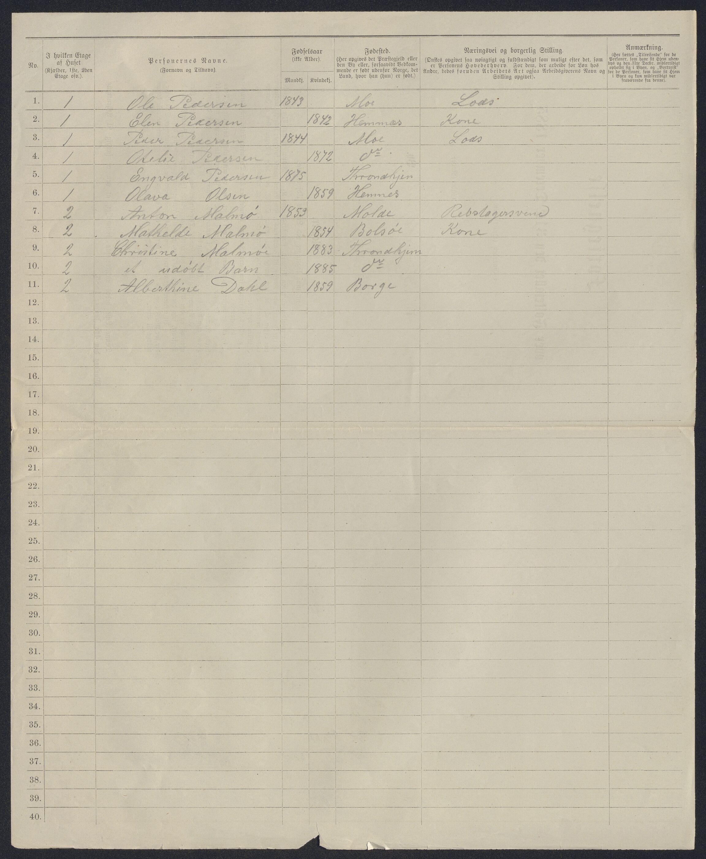 SAT, 1885 census for 1601 Trondheim, 1885, p. 2296